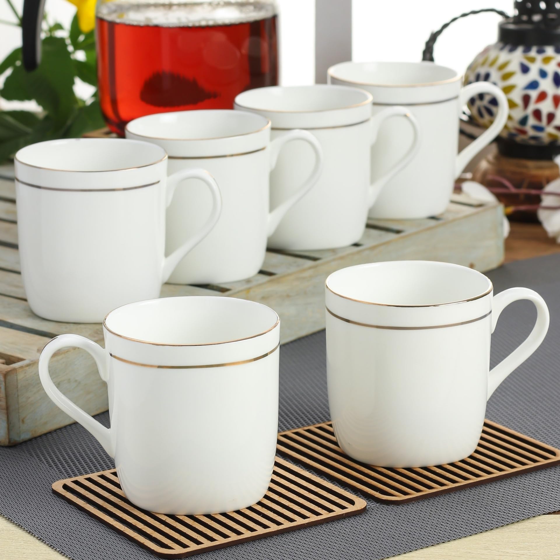 Clay Craft Ceramic Elegant Gold Line Coffee/Tea Cups Set Of 12 Perfect For Daily Use 180 Ml, White, Standard (Asian-Set Of 12)