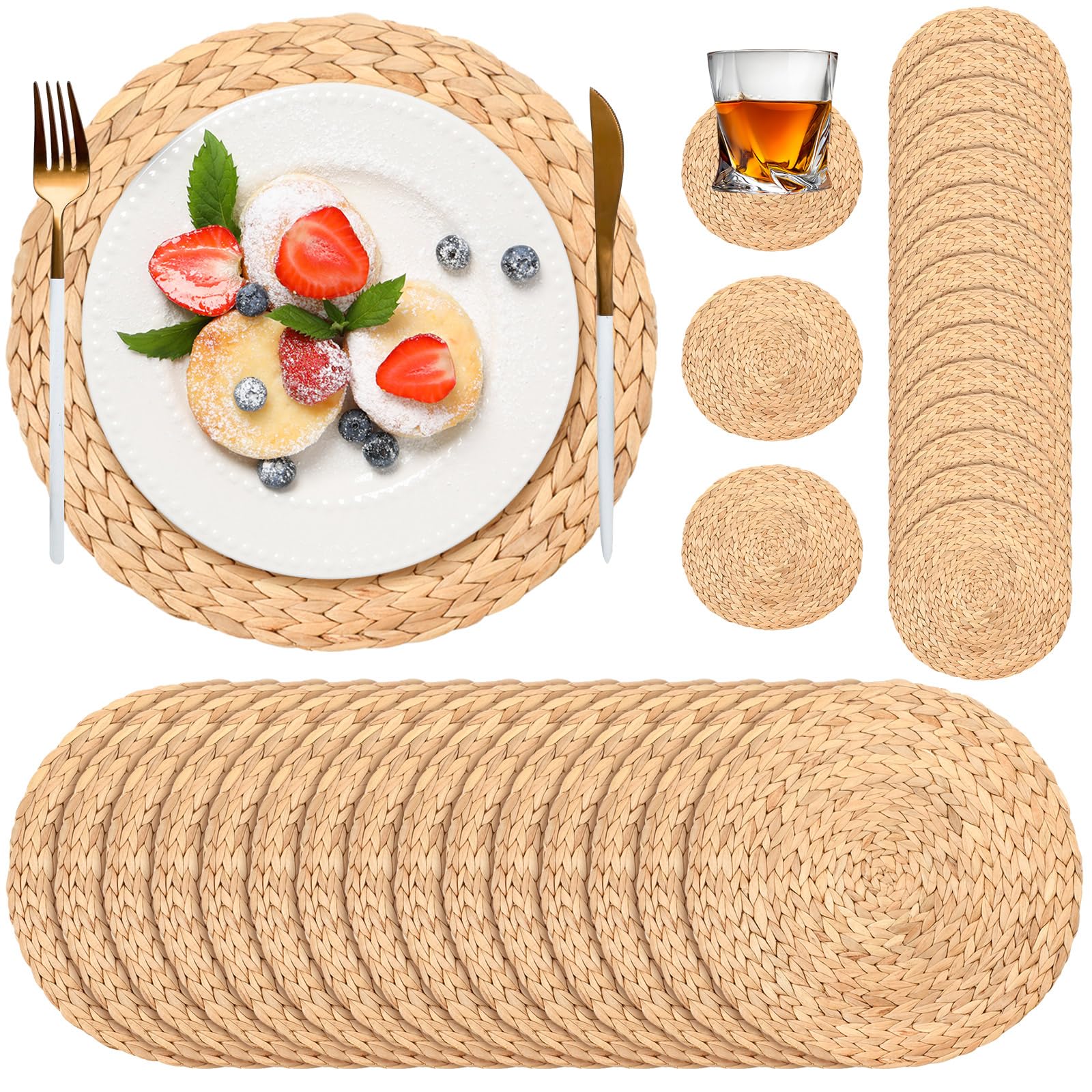 Geosar 200 Disposable Paper Placemats and Coasters Set Paper Woven Placemat with Coasters Outdoor Indoor for Farmhouse Rustic Di