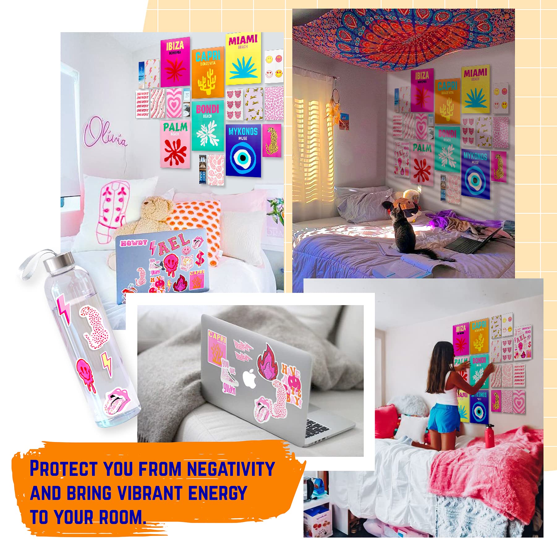 97 Decor Preppy Wall Art - 8x10 UNFRAMED Cardstock Posters for Teen Girl Dorm, Aesthetic Travel Prints in Preppy Style