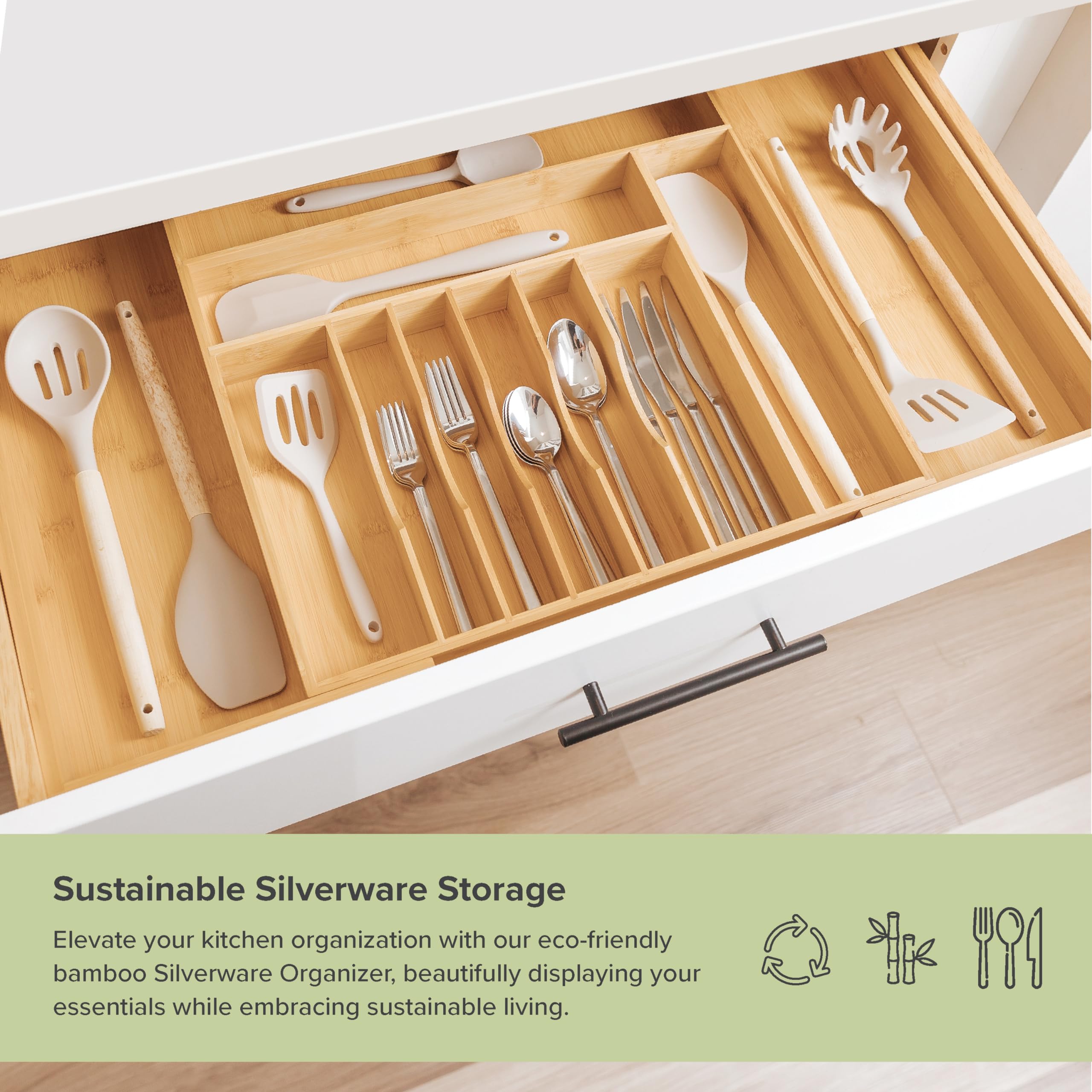 Kitchenedge Premium Silverware, Flatware And Utensil Organizer For Kitchen Drawers, Expandable To 33 Inches Wide, 11 Compartment