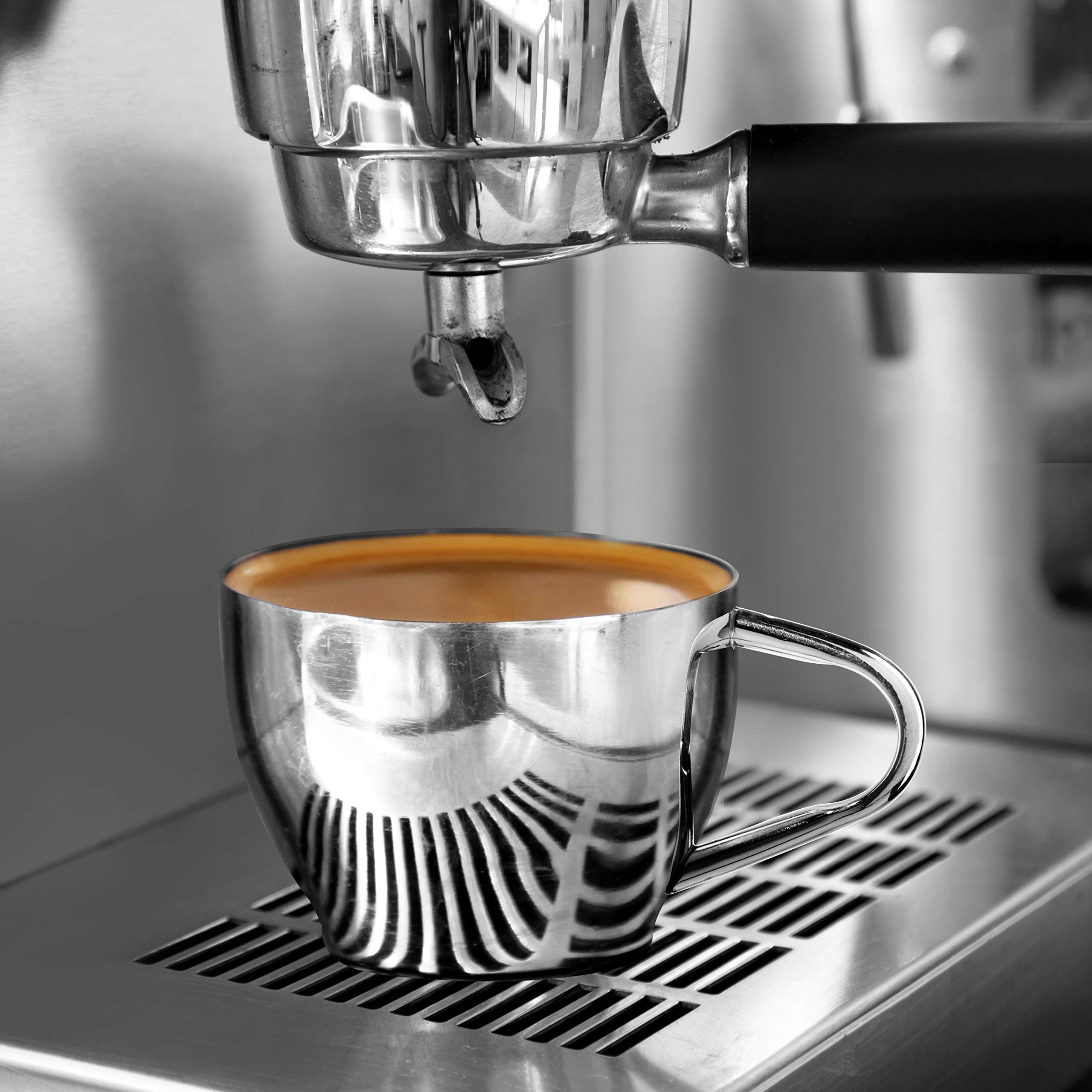 Oggi Insulated Coffee Cups 6Oz - Saucer Included - Dual Wall Stainless Steel Technology Coffee Or Tea Cup With Elegant Mirror Fi