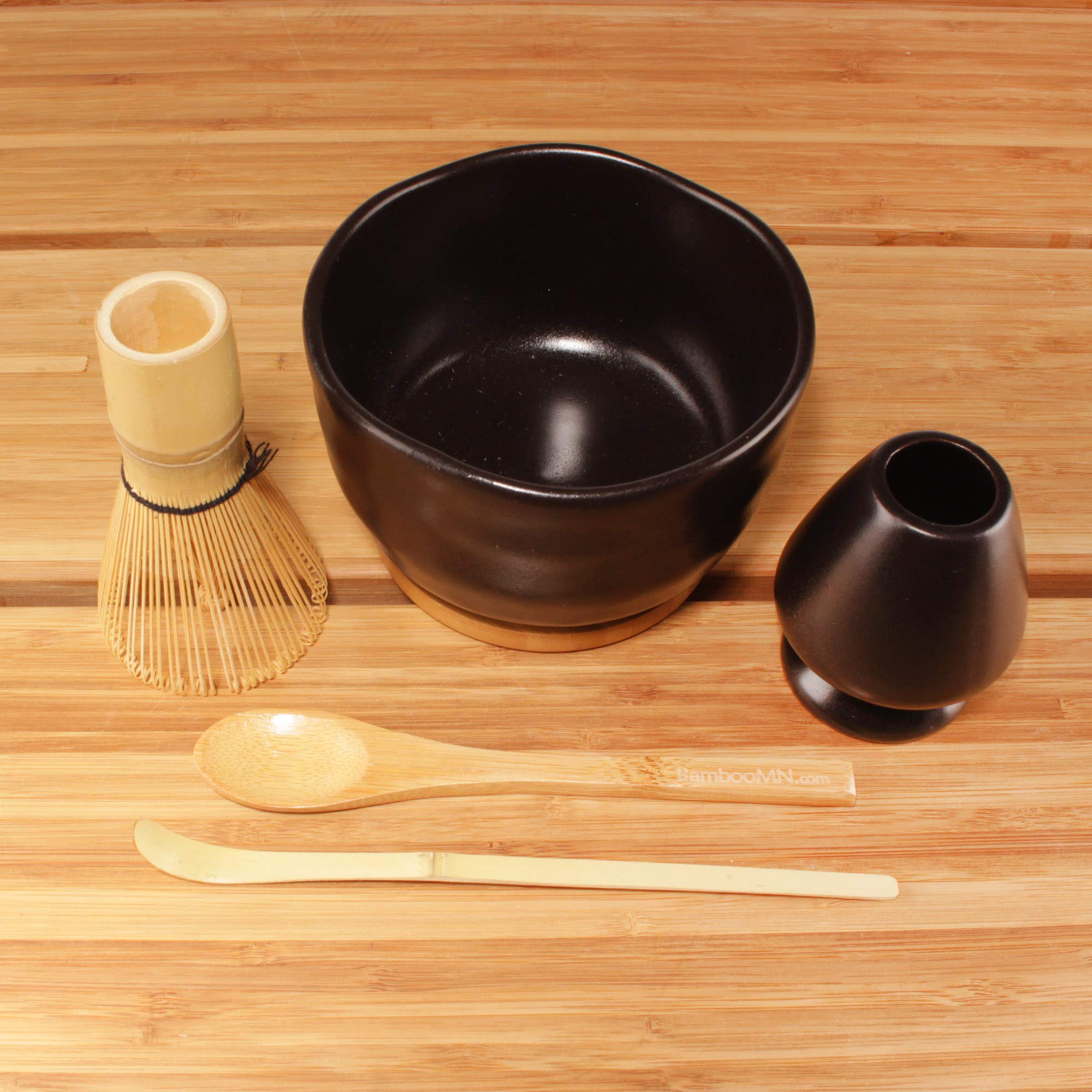 Bamboomn Matcha Whisk Starter Set - Chawan Matcha Bowl, Tea Whisk, Chashaku, Spoon, Matcha Holder, And Bamboo Coaster For Tradit