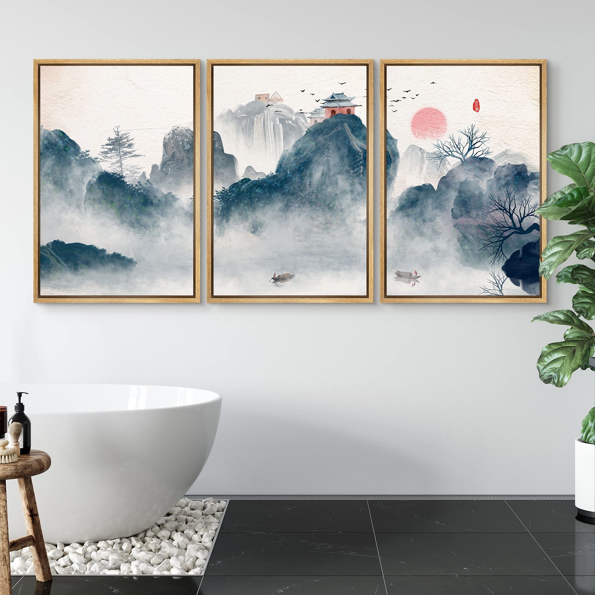 Signwin 3 Piece Framed Canvas Wall Art Zen Canvas Prints Home Artwork Decoration For Living Room,Bedroom - 24''X36''X3 Panels