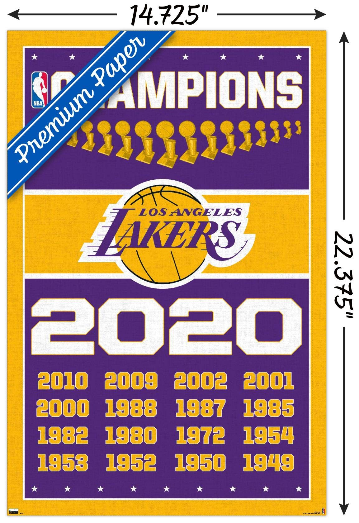 Trends International Nba Los Angeles Lakers - Champions 20 Wall Poster, 14.72'' X 22.37'', Premium Unframed Version