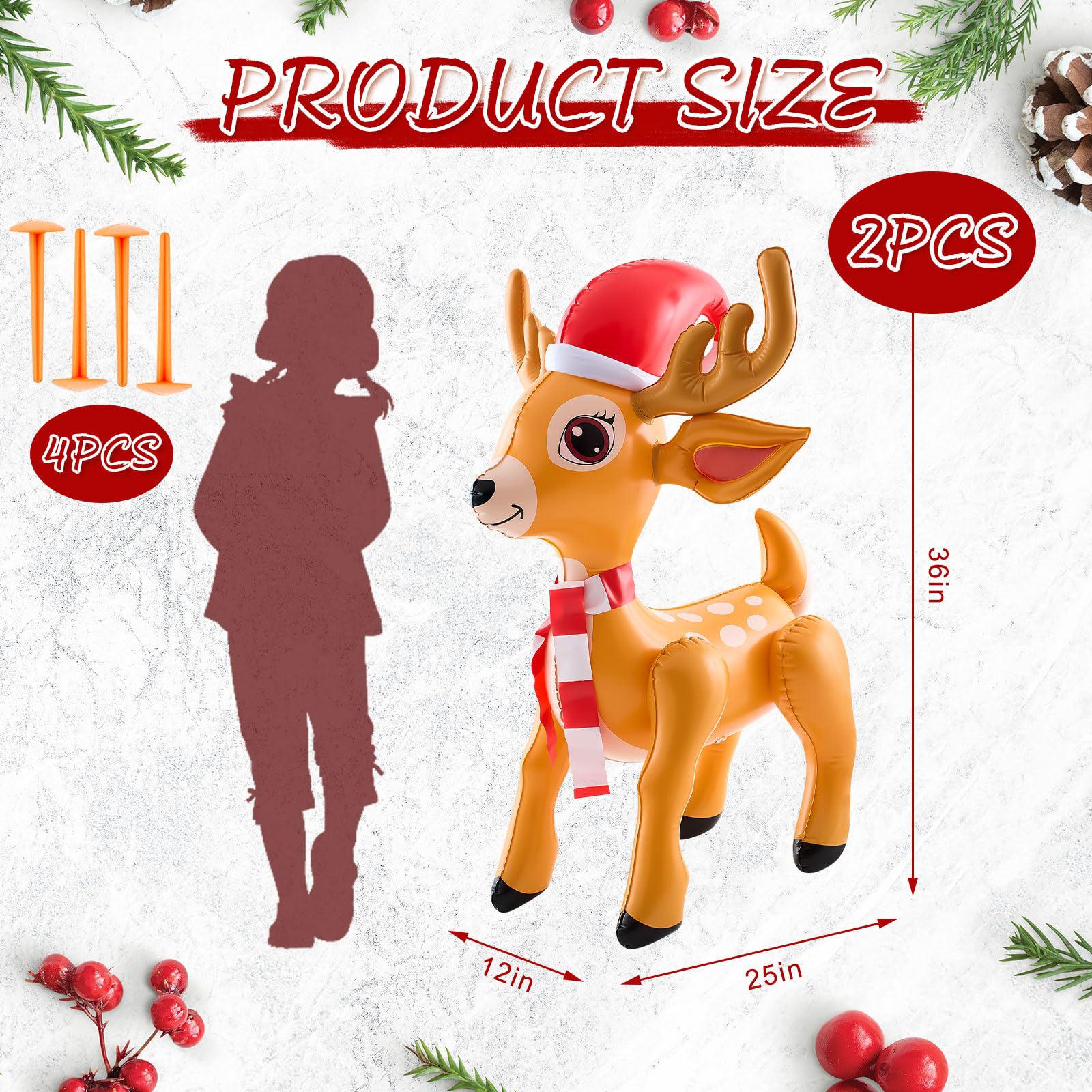 Liliful 2 Pcs Giant Inflatable Reindeer Inflatable Christmas Standing Reindeer Deer 36 x 25 Inch Blow up Animals Decorations for