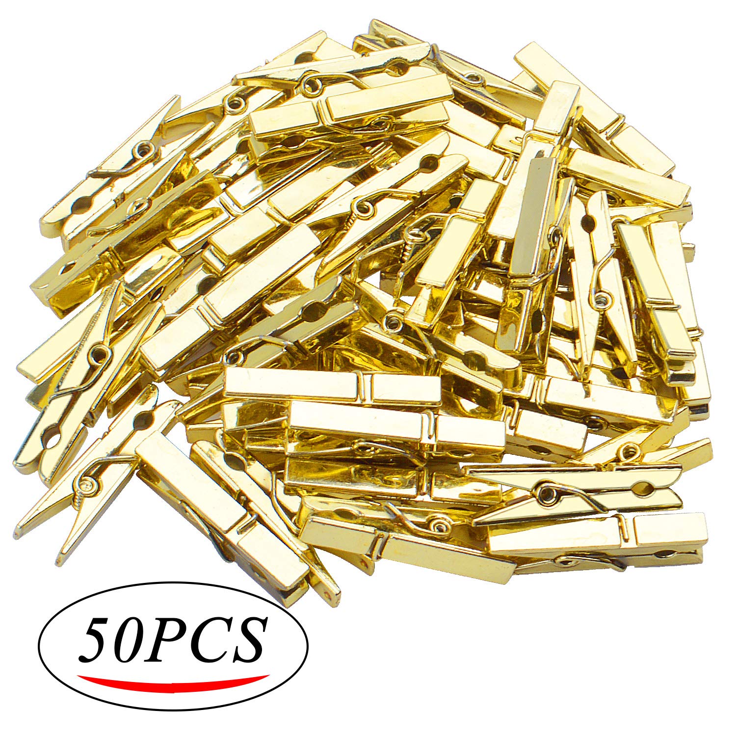 Jdesun 50 Pieces Photo Clips Mini Plastic Picture Paper Clip Clothespins Peg for Office Home Arts(Gold)
