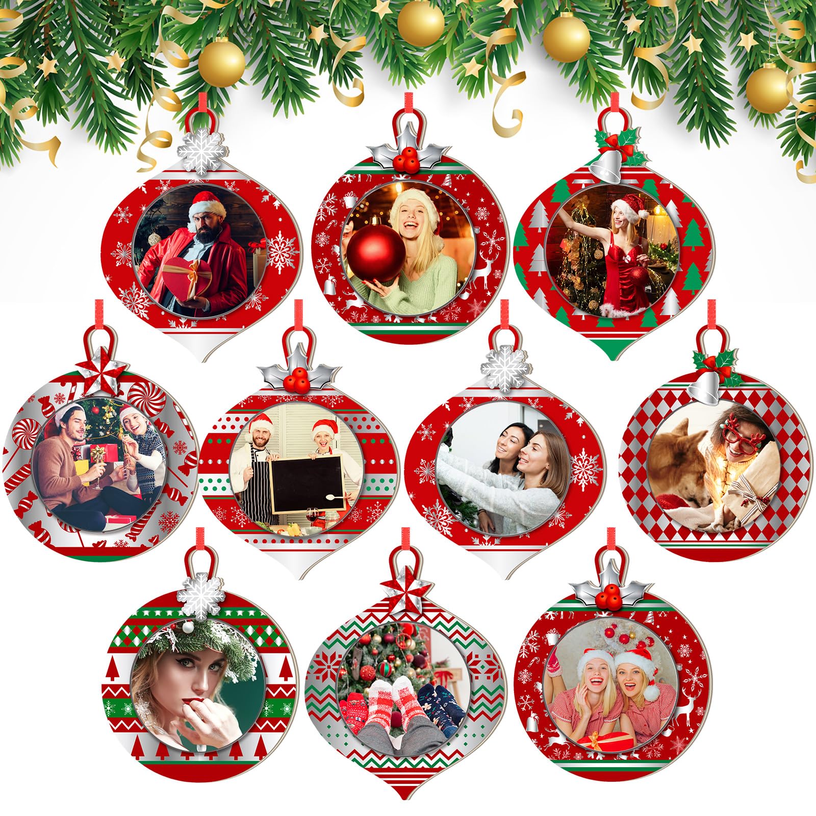 Yalikop 16 Pcs Christmas Photo Frame Ornaments Wooden Christmas Picture Frame Christmas Tree Decoration DIY Xmas Photo Frame Kee