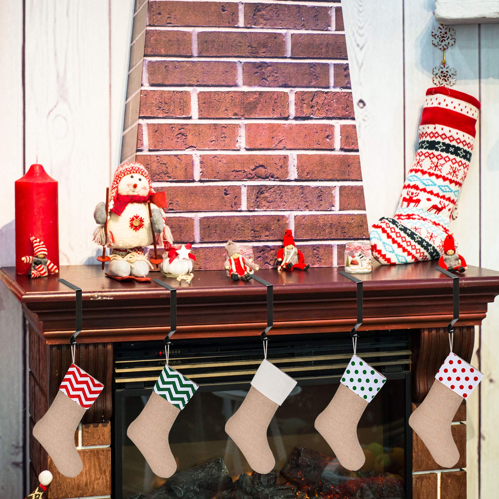 Sunshane Christmas Stocking Holders Metal Mantel Stocking Hanger Hooks Fireplace Hang Grips for Christmas Party Decorations (Bla