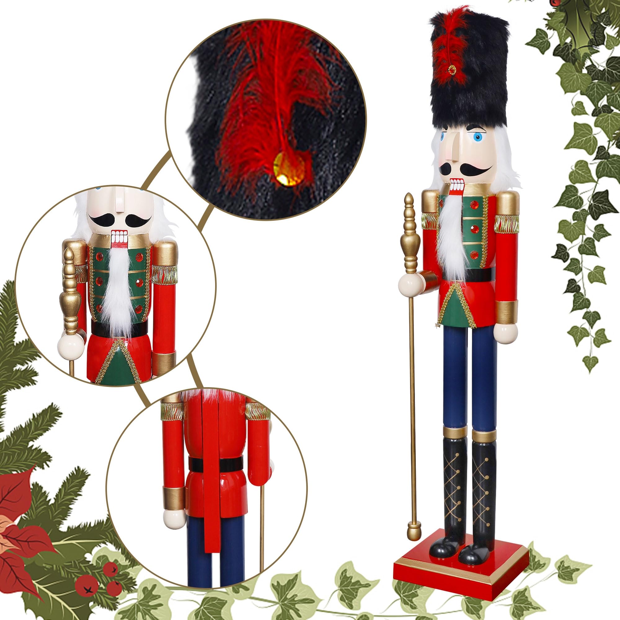 Joliyoou 36 H Christmas Nutcracker Figures, Wooden Nutcracker Soldier Holding A Scepter, Large Size Xmas Nutcracker Welcome Cent