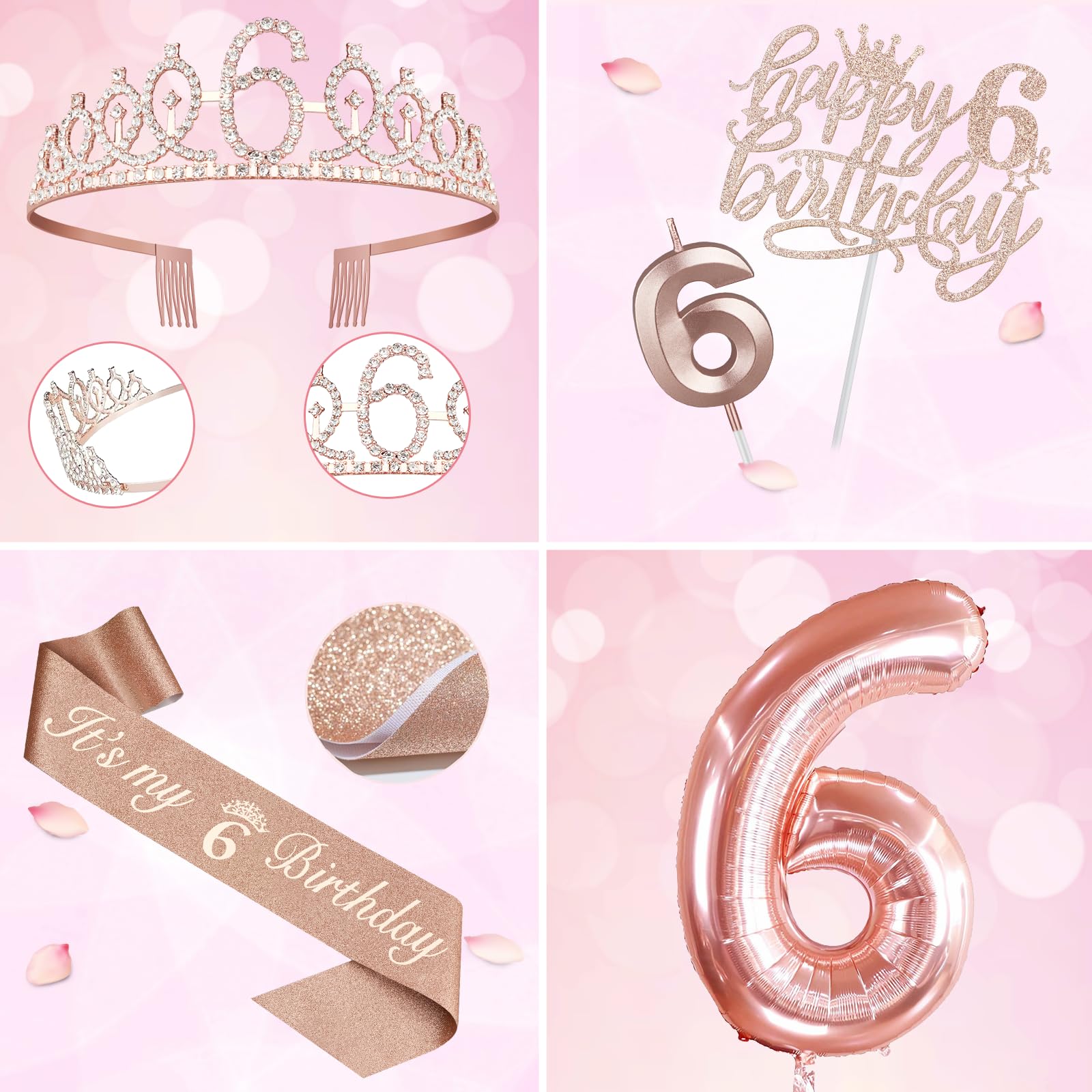 6Th Birthday Decorations Gifts For Girls Including 6Th Birthday Girl Sash And Tiara, 6Th Birthday Candles And Cake Topper, Numbe