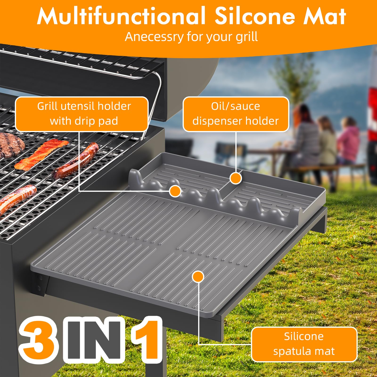 Griddle Mat Compatible With Blackstone, Silicone Grill Tools Mat With Drip Pad, Spatula Mat For Outdoor Grill, Side Shelf Mat Gr