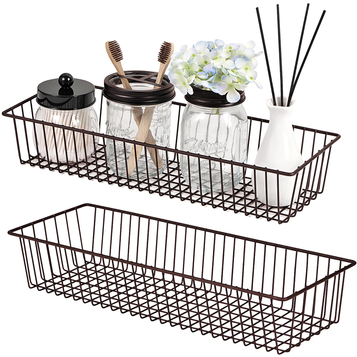 Farmhouse Decor Metal Wire Storage Organizer Bin Basket(2 Pack) - Rustic Toilet Paper Holder - Home Storage Organizer For Bathro