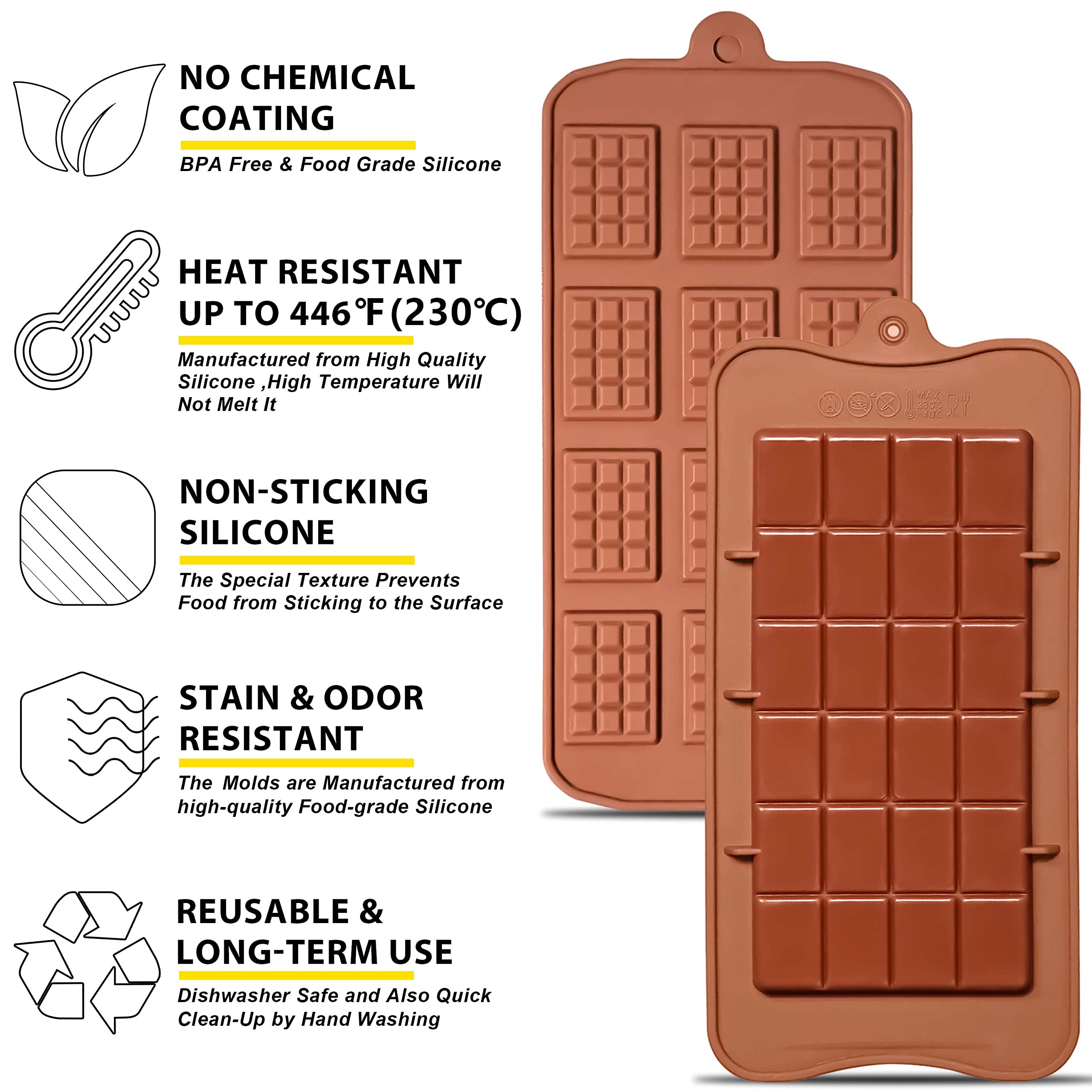 ANAEAT Silicone Break Apart Chocolate Molds  Set of 4 Flexible Non-Stick Silicone Candy Protein and Energy Bar Molds for Mini Rectangle Chocolates and Candies - Just Pop Out