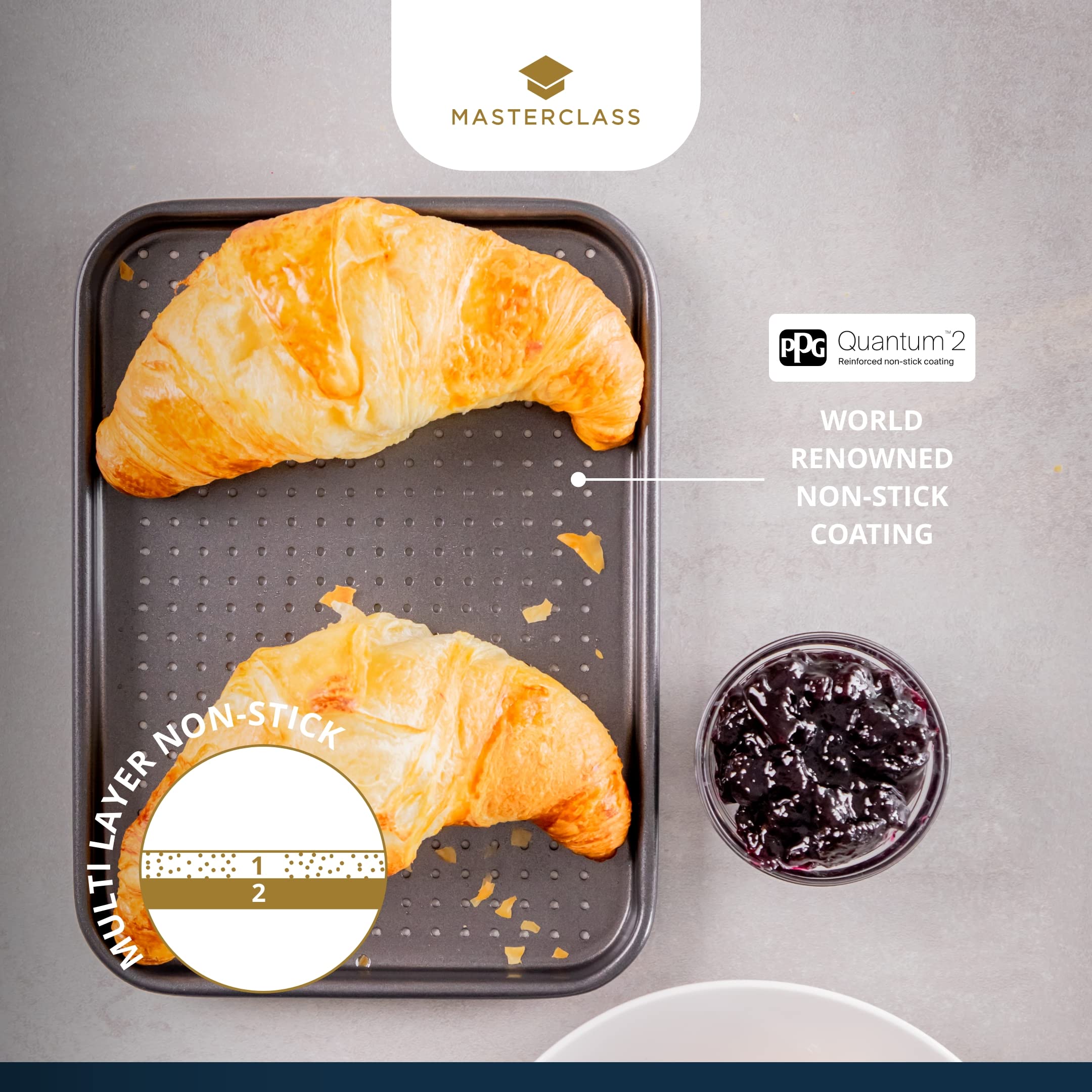 Masterclass Kcmccb54 Crusty Bake Perforated Baking Tray With Pfoa Non Stick, Robust 1 Mm Carbon Steel, 24 X 18 Cm, Grey