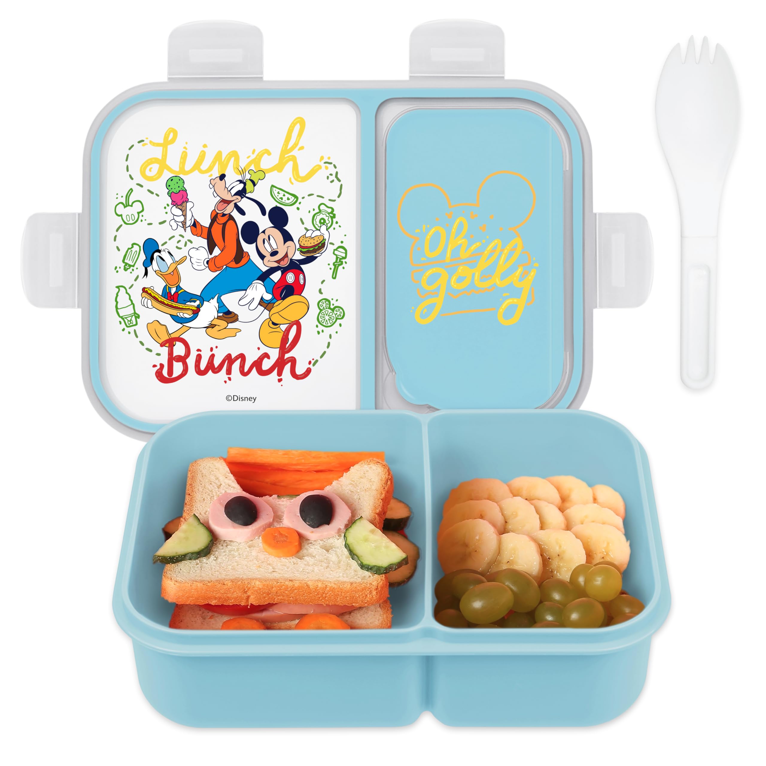 Best Brands Disney Bento Box- Leak-Proof Kids Lunch Box with Divided Compartments & Detachable Spork - Mickey & Minnie, Stitch, 