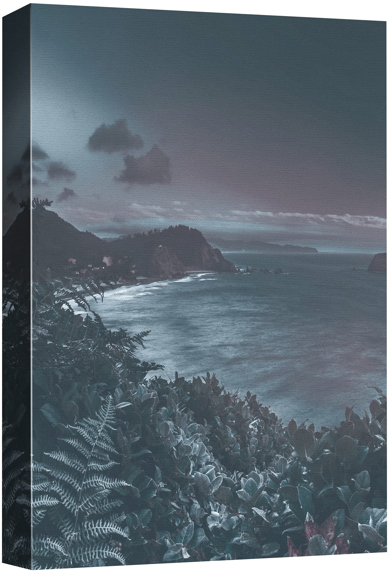 Signford Canvas Print Wall Art Scenic Nighttime Beachfront View Nature Ocean Photography Modern Art Nautical Landscape Colorful