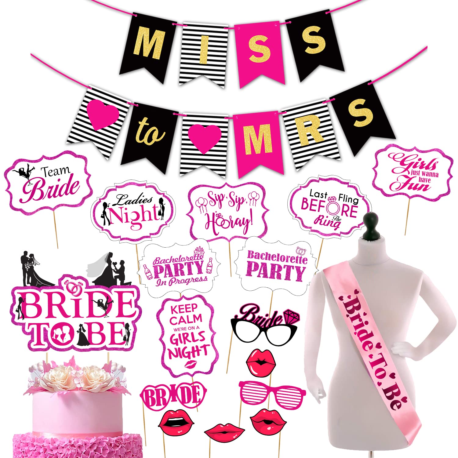 Zyozique Bachelorette Party Decorations | Bridal Shower Decor & Bachelorette Decorations Kit Supplies  Miss To Mrs Banner, Phot