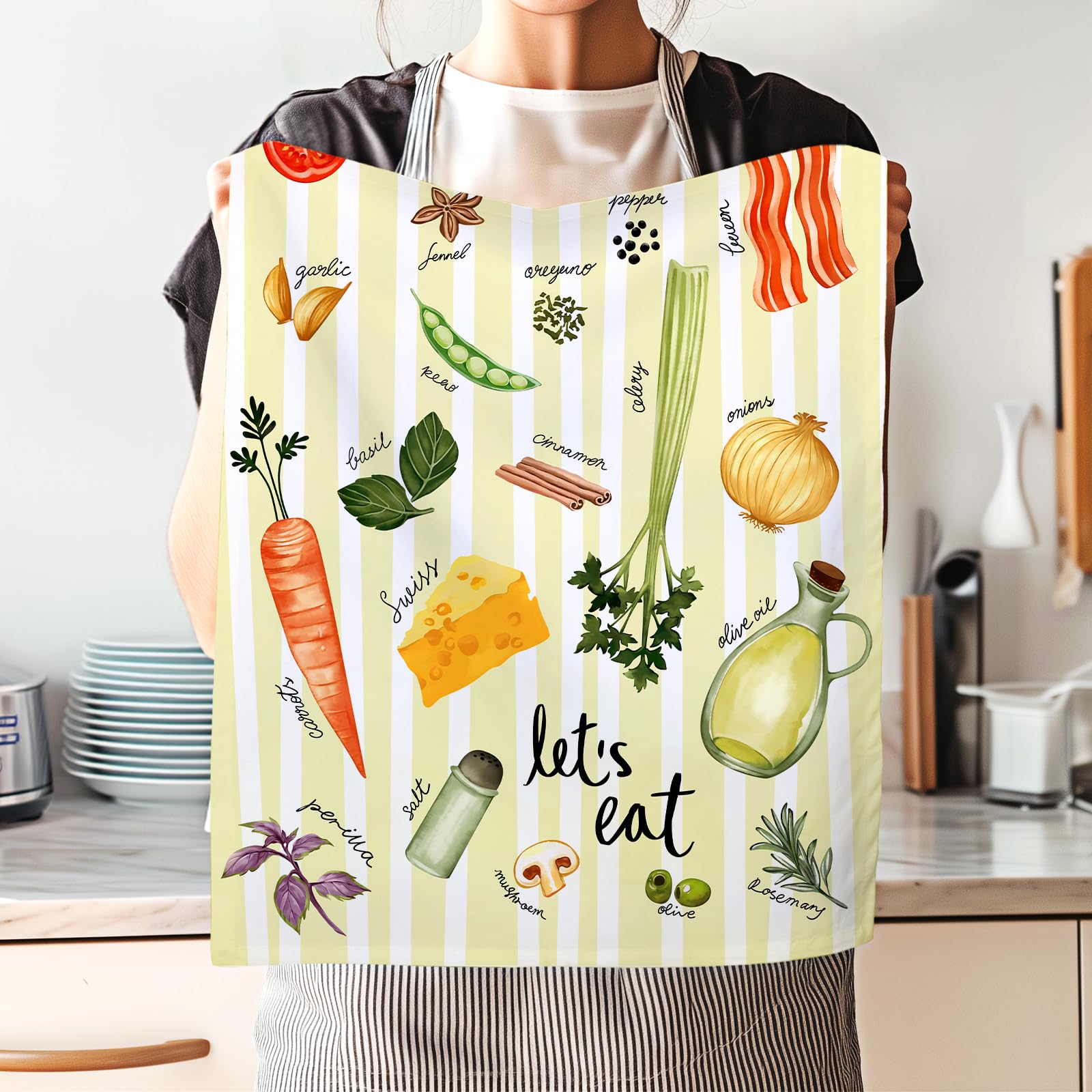 Arquiel Vegetables Tea Towels, Cotton Kitchen Towel 18.9    27.5 Inch, Quick Drying Dish Cloth For Party Anniversary Holiday Dec
