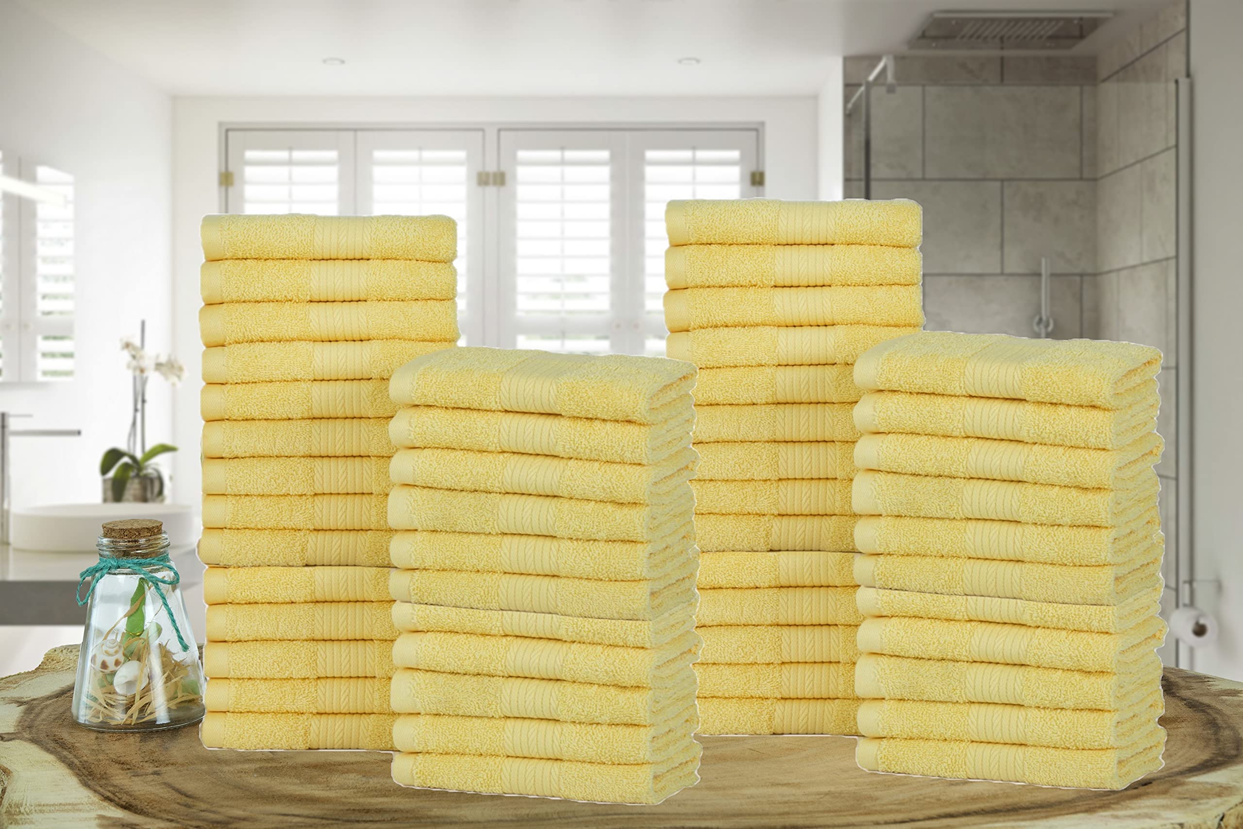 Ample Decor Wash Cloths Pack Of 50 12 X 12 Inch 100% Cotton 600 Gsm, Soft Absorbent, Face Towels, Reusable Fingertip Towels For
