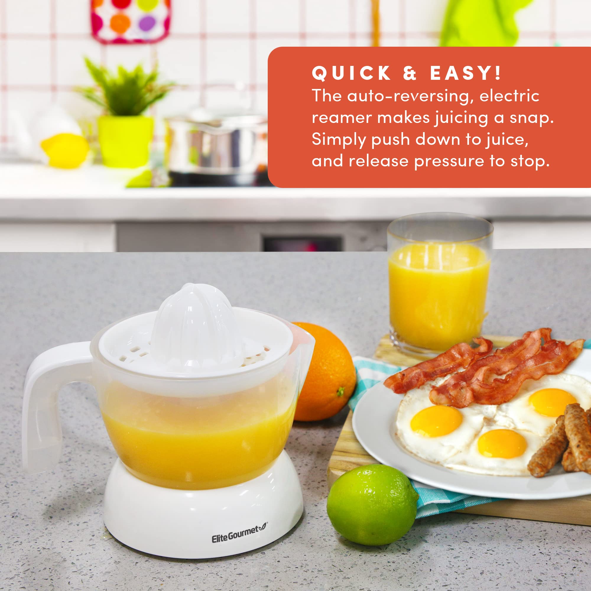 Elite Gourmet Ets-411 Bpa-Free Electric Citrus Juicer Extractor: Compact Large Volume Pulp Control Oranges, Lemons, Limes, Grape