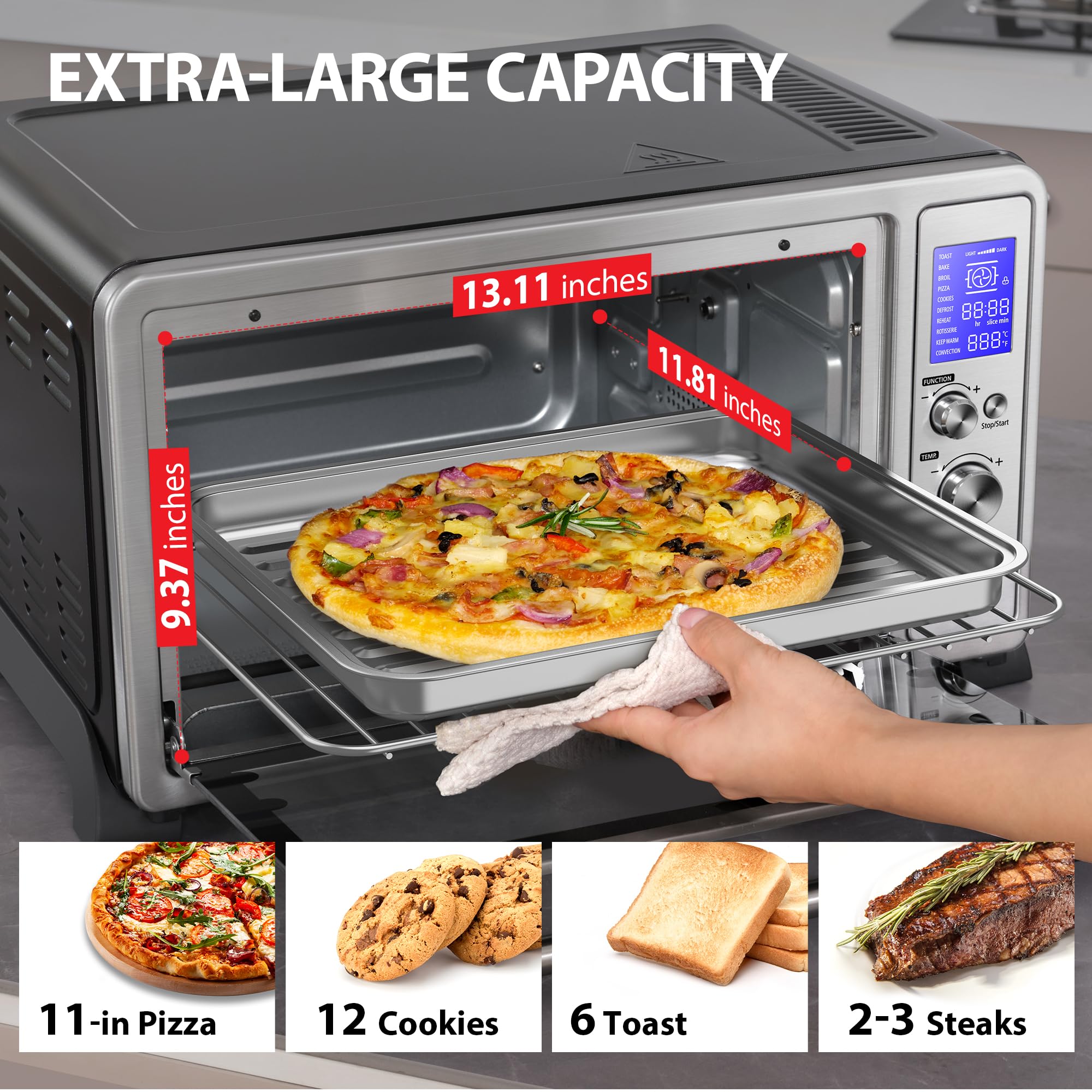TOSHIBA AC25CEW-SS 6-Slice Convection Toaster Oven, 1500W, Stainless Steel, 10-in-1 with Accessories, 25L Capacity