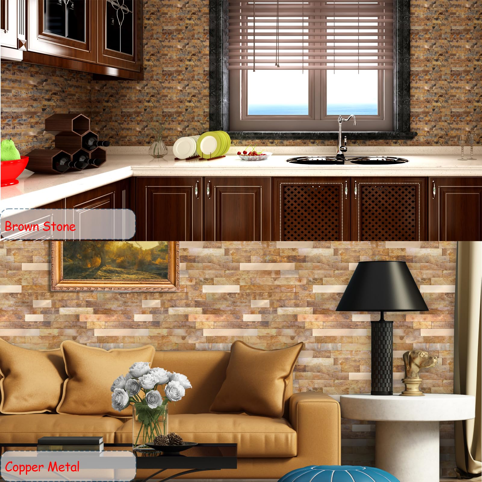 Yipscazo 10 Sheets Peel and Stick Metal Tile Backsplash, Stick on Tiles for Backsplash Kitchen, Bathroom, Laundry Room, Camper,