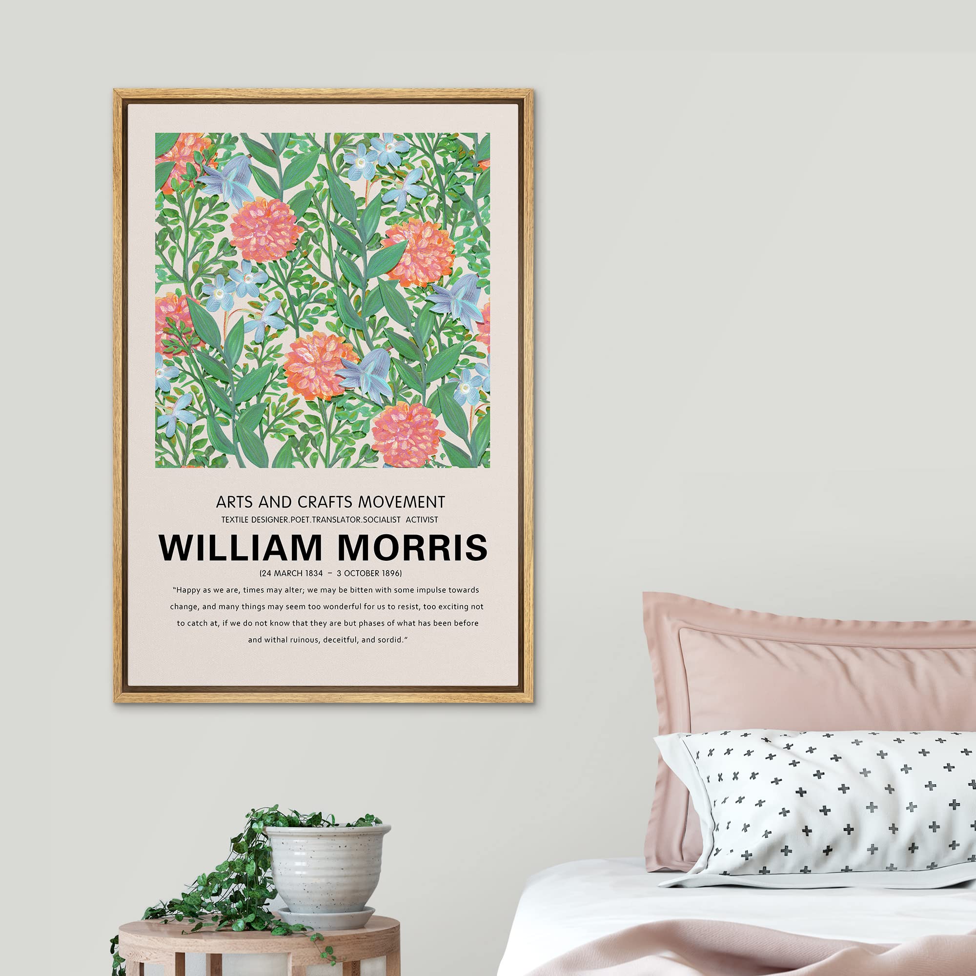 Signleader Framed Canvas Print Wall Art William Morris Rose Flower Garden Nature Wilderness Illustrations Fine Art Rustic Scenic