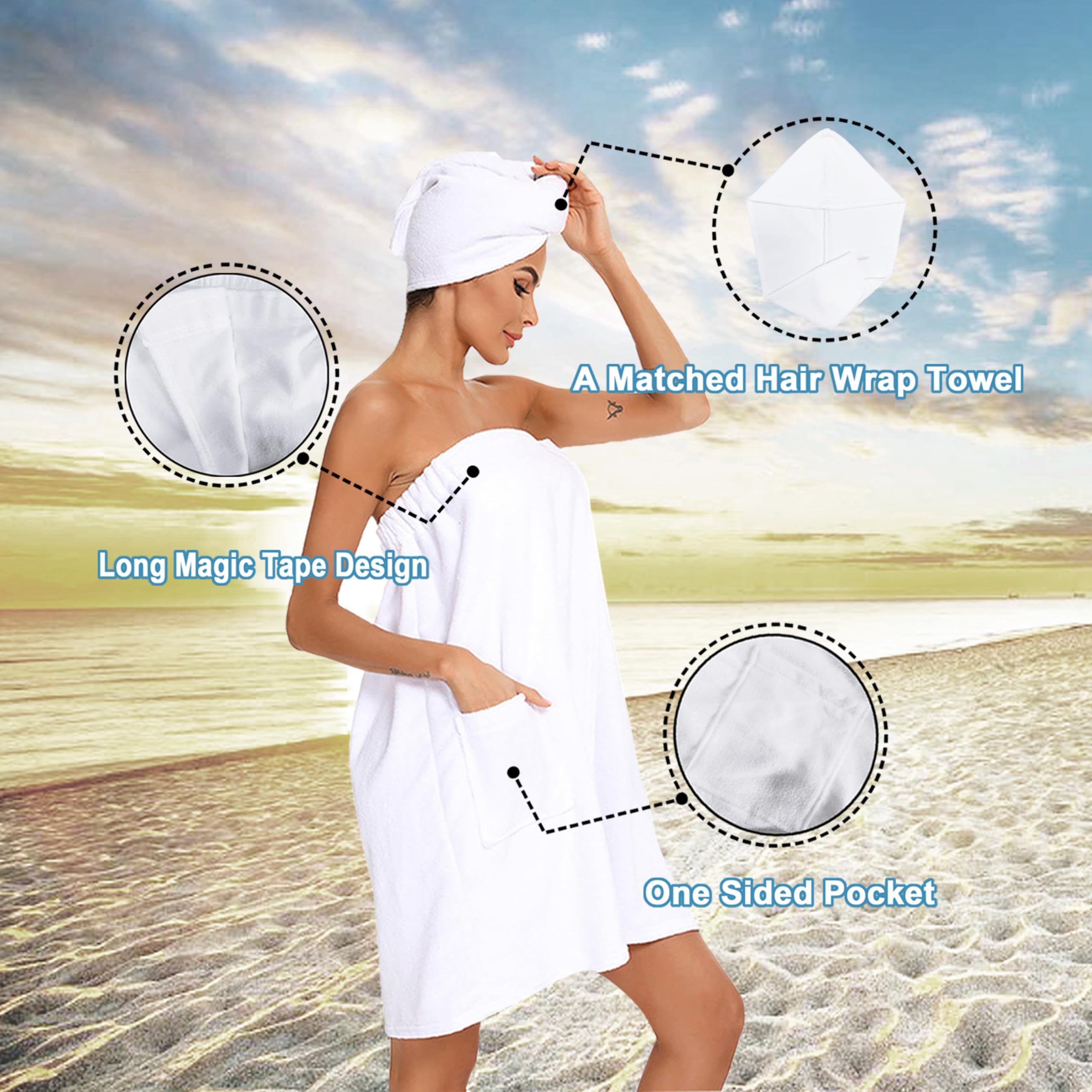 Hysunland White Plus Size Towel Wrap For Women 2X/3X, Women'S Wearable Xxl Bath Dress After Shower, Quick Dry Light Weight Spa B