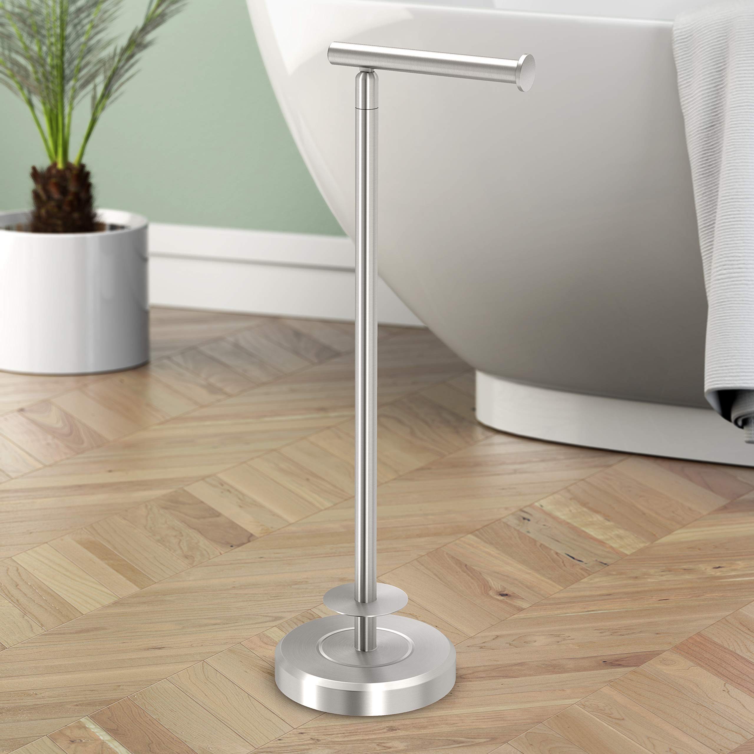 Gatco 1448Sn Latitude Ii Freestanding Toilet Paper Holder With Storage, Satin Nickel/Stand Alone 22.25'' H Toilet Tissue Stand W