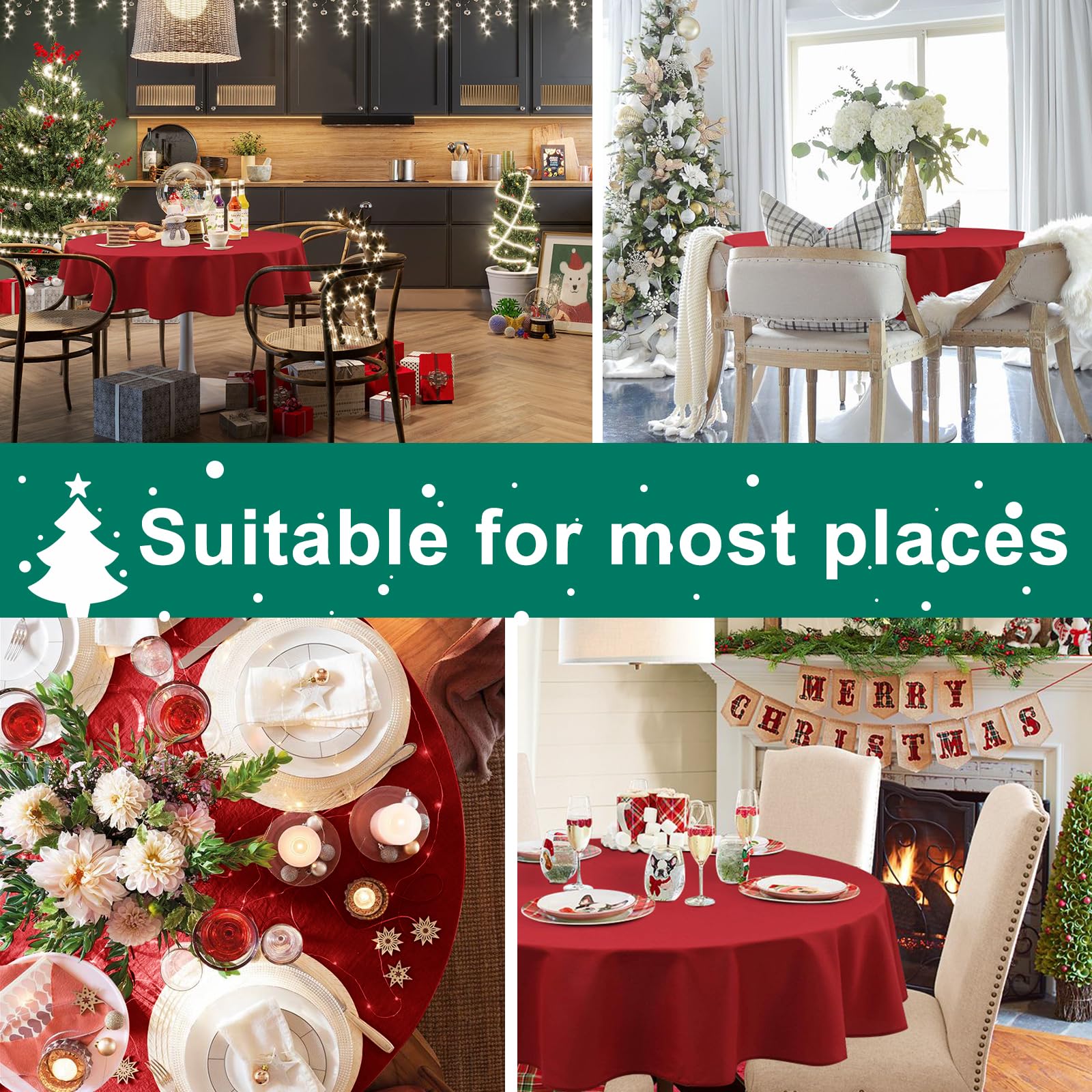 Hiasan Christmas Round Tablecloth 30 Inch - Waterproof Stain Resistant Spillproof Polyester Fabric Table Cloth For Dining Room K