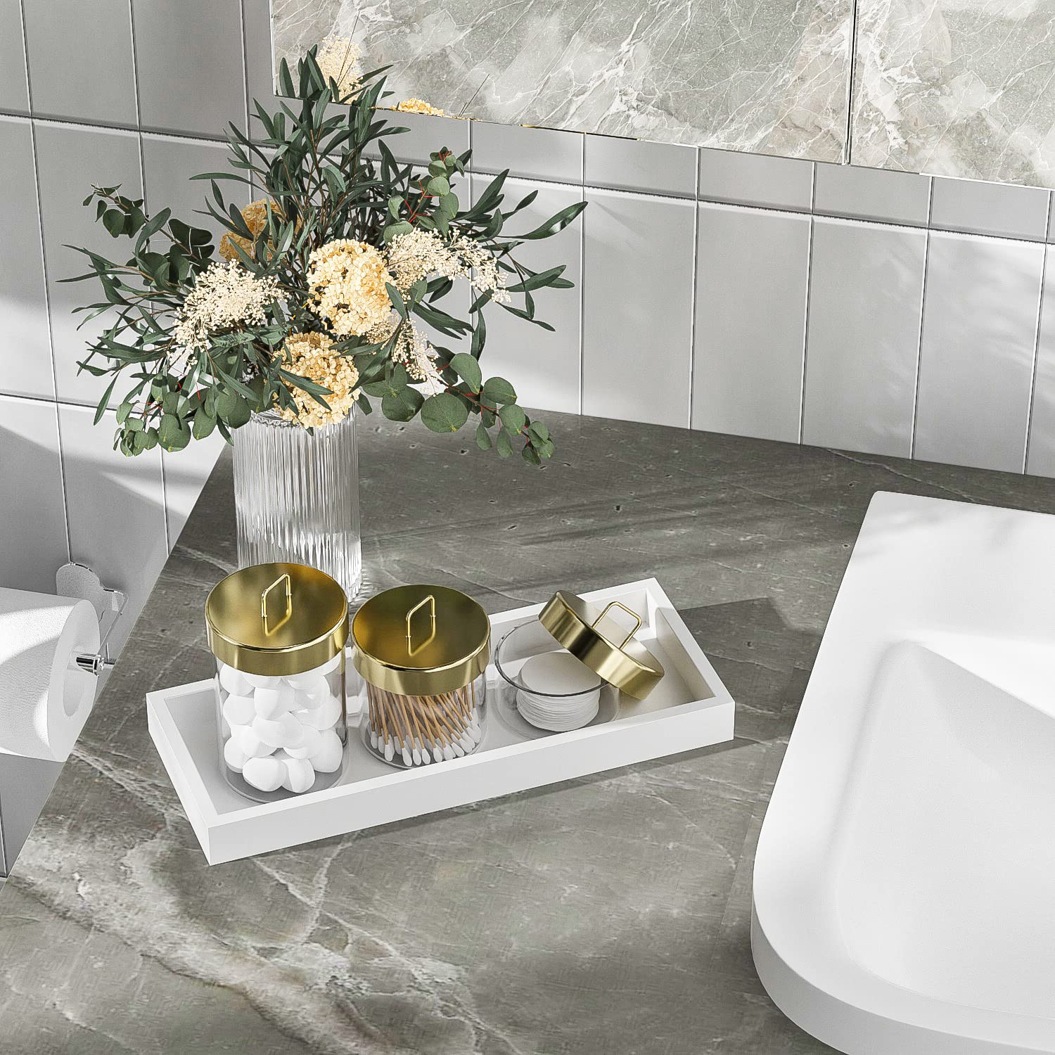 Bathroom Vanity Tray Bamboo Tray - for Counter Wood Small Bathroom Decorative Tray  Dresser Top Perfume Tray for Home Decoration 11.3