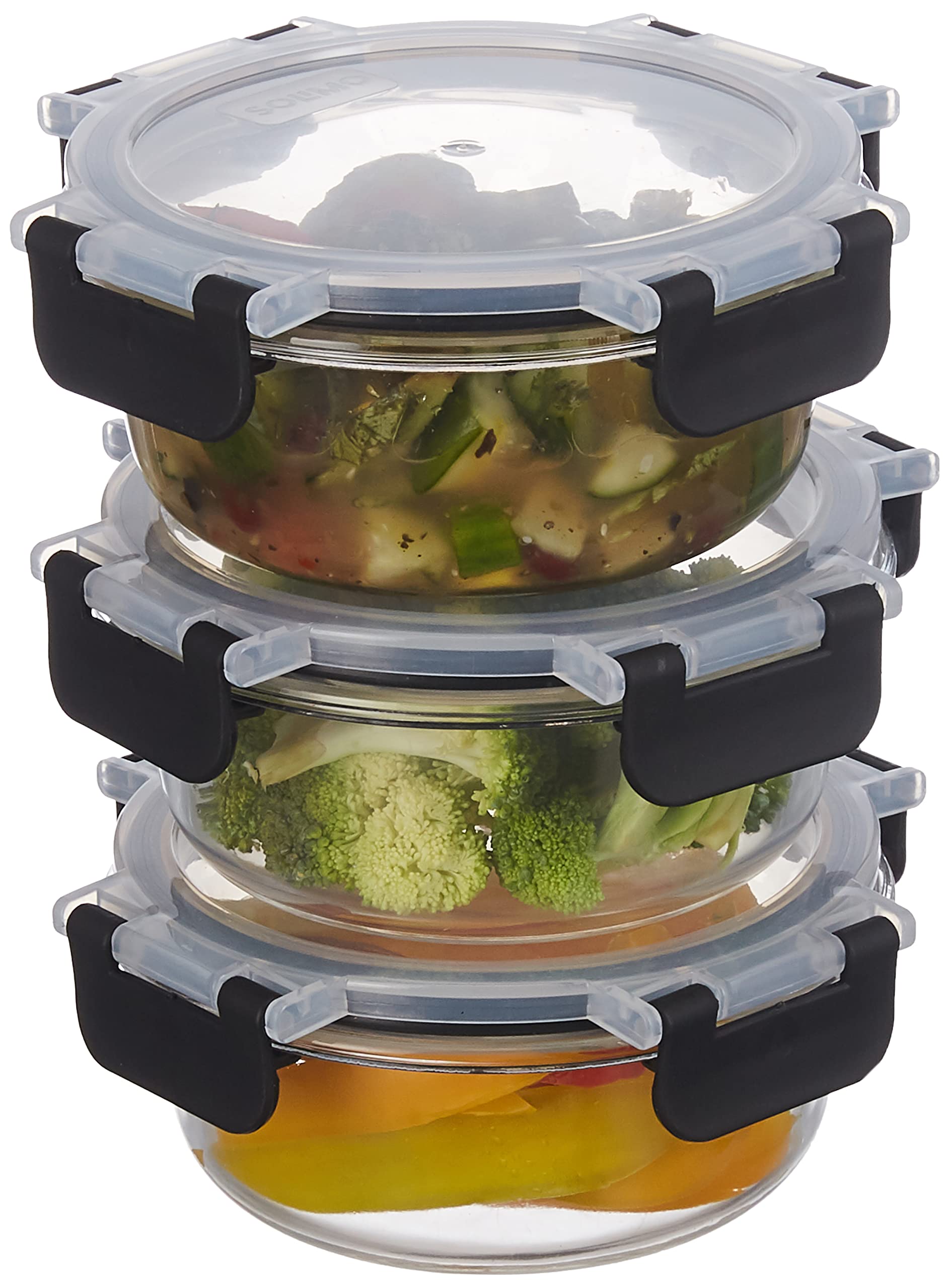 Amazon Brand  Solimo Borosilicate Container 400Ml Set Of 3,Detachable Lid, Glass, Black