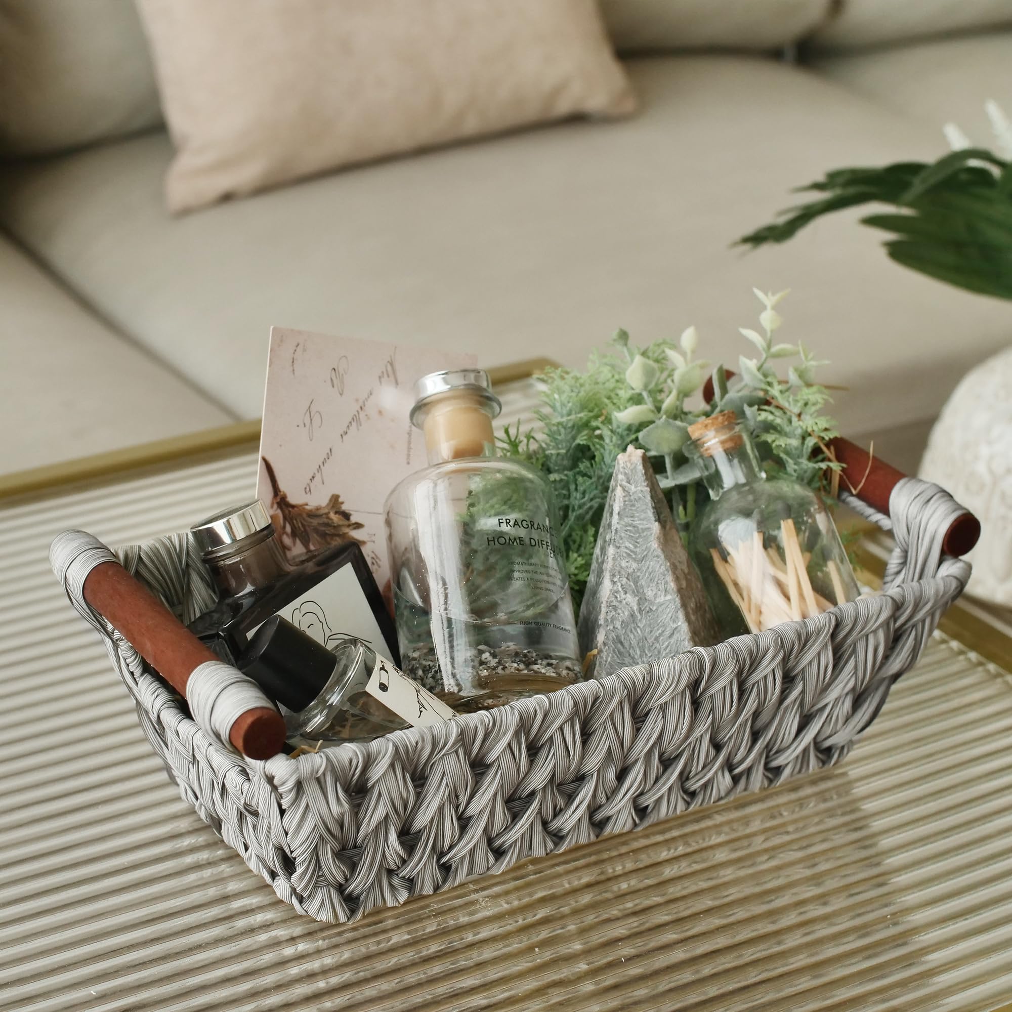 GRANNY SAYS Wicker Storage Baskets for Shelves  Trapezoid Woven Basket  Waterproof Storage Wicker Baskets for Organizing  Gray  2-Pack