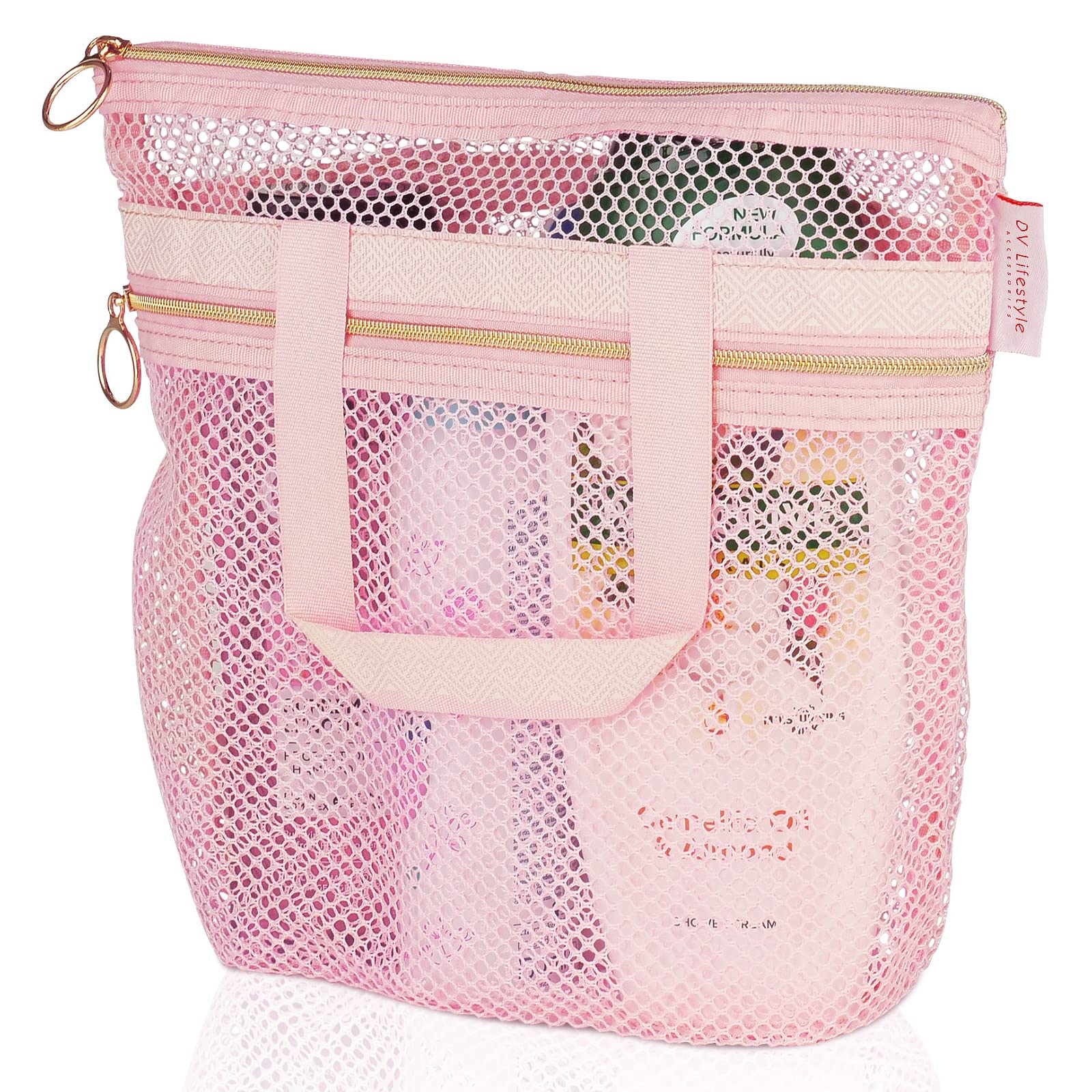 Mesh Shower Caddy 10.2X9.9'' Quick Dry Shower Bag With Zipper & 2 Pockets. Portable Shower Tote, Ideal For Gym, Travel, Camp, Be