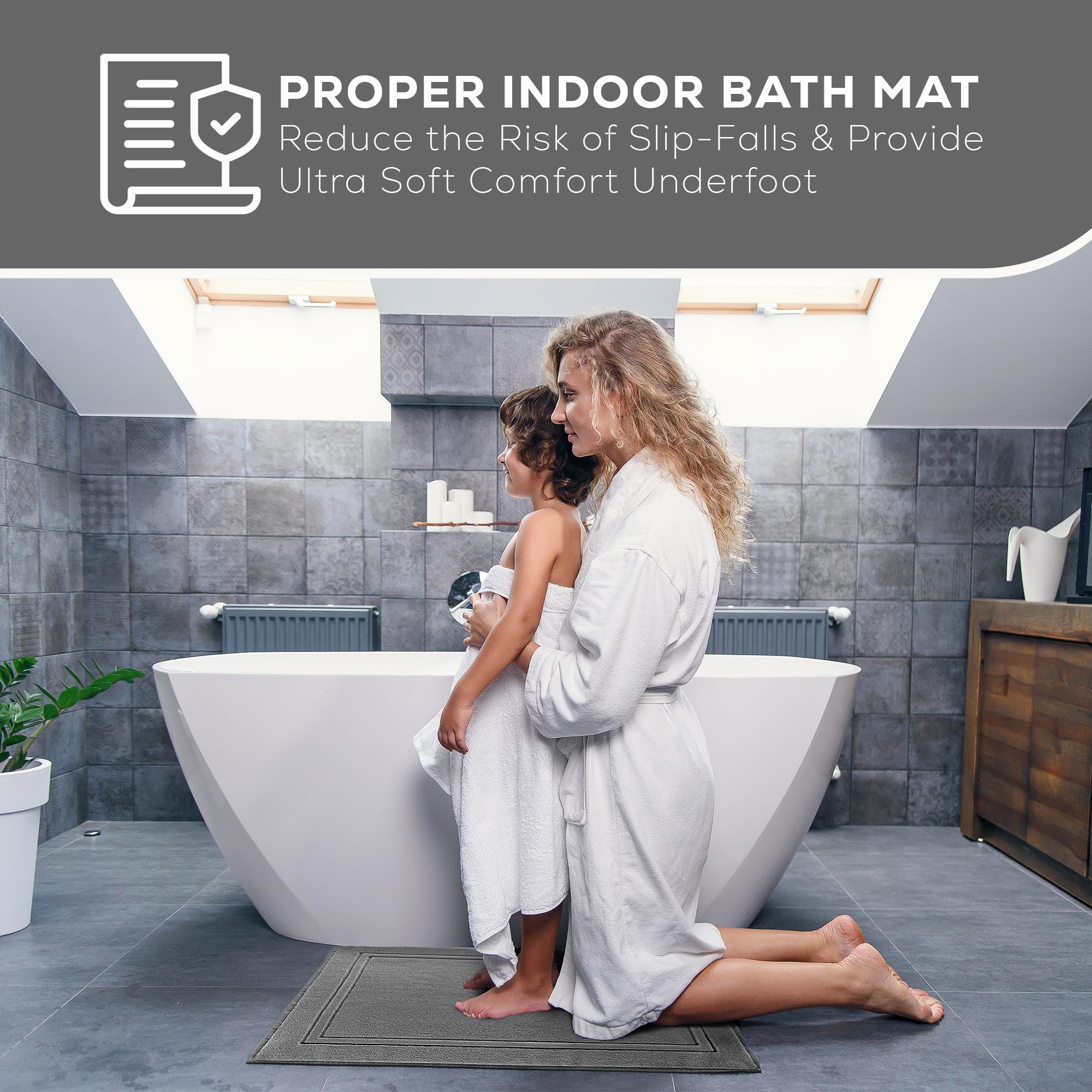Alibi Bath Mat Floor Towel Set | 2 Pack of Super Soft & Absorbent Luxury Cotton Towels | Hotel  Spa  Shower & Bathroom Step Out of Tub Floor Mats [NOT a Bathroom Rug] |Machine Washable - Grey 22 X 34
