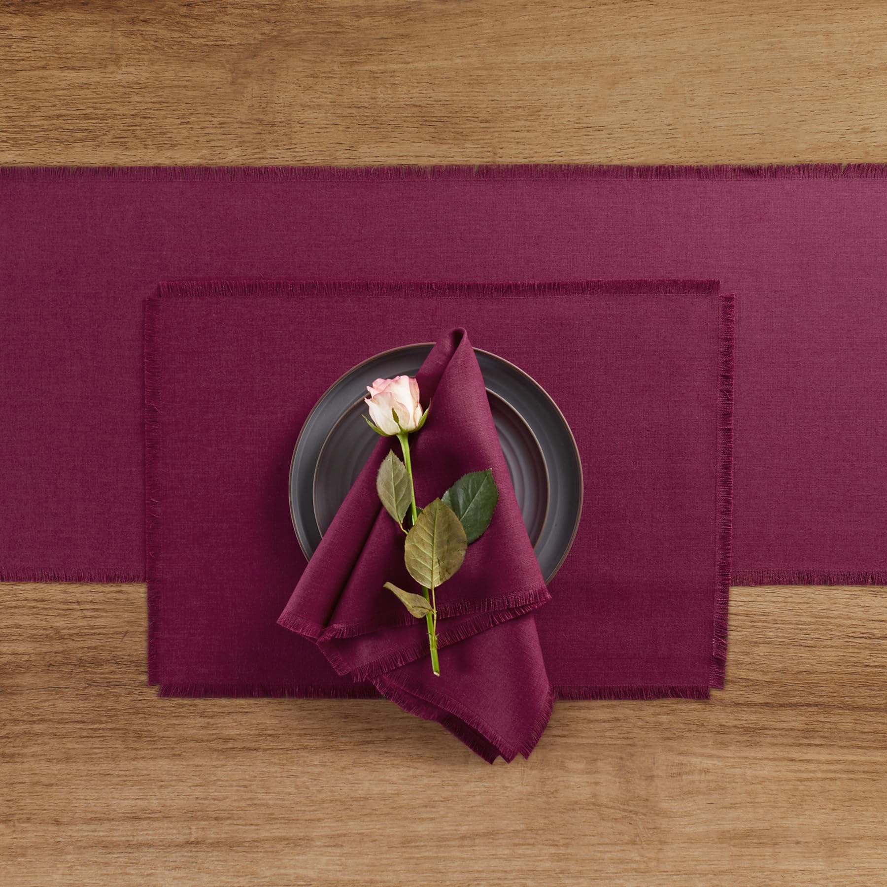 Solino Home Fringe Linen Placemats 19'' L X 14'' W Inch - 100% Pure Linen Beet Cloth Placemats Set Of 4 - Washable Fabric Place