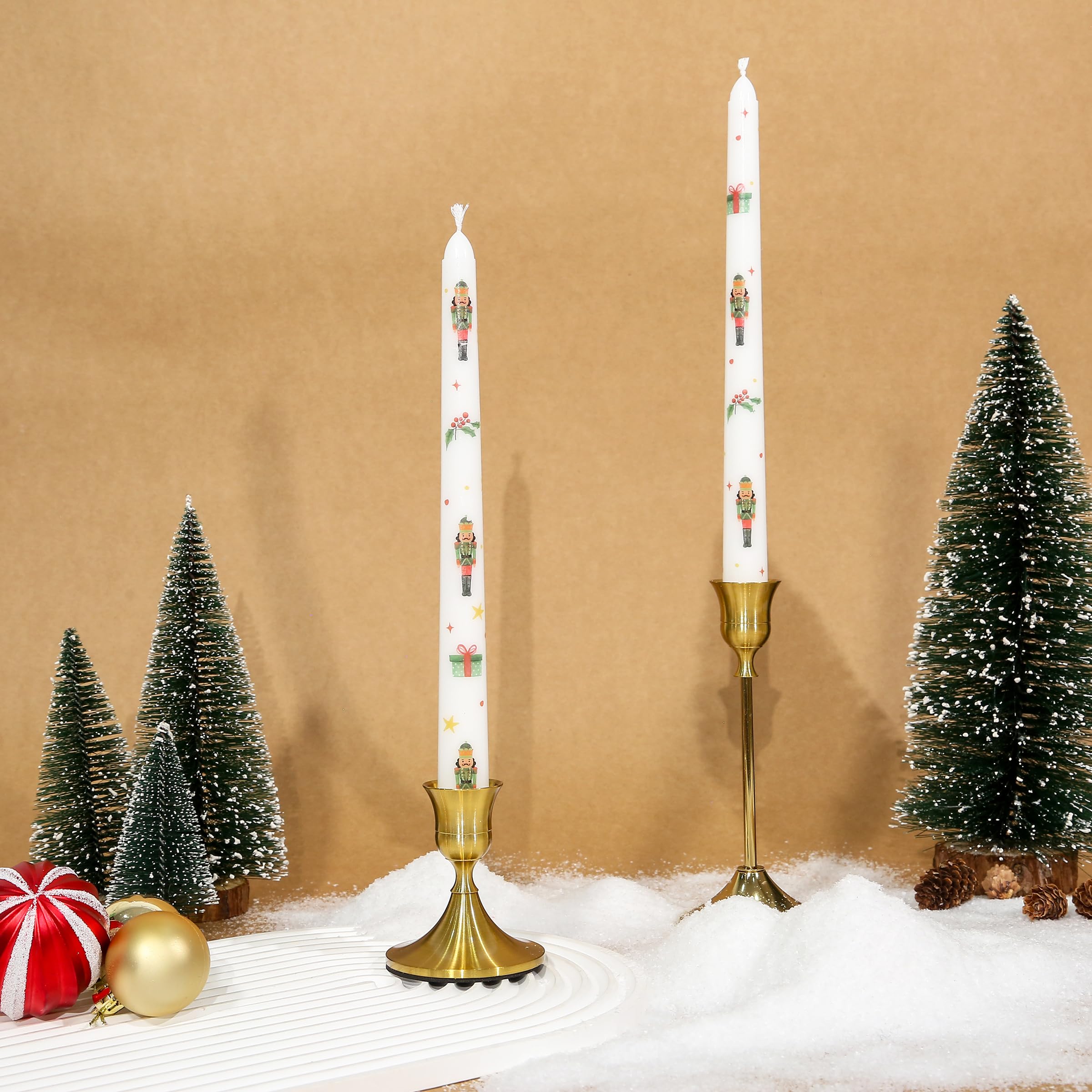 2 Pack Christmas Taper Candles, 10 Inch Unscented Candlesticks with Nutcracker Pattern for Holiday Table Centerpiece, Fireplace