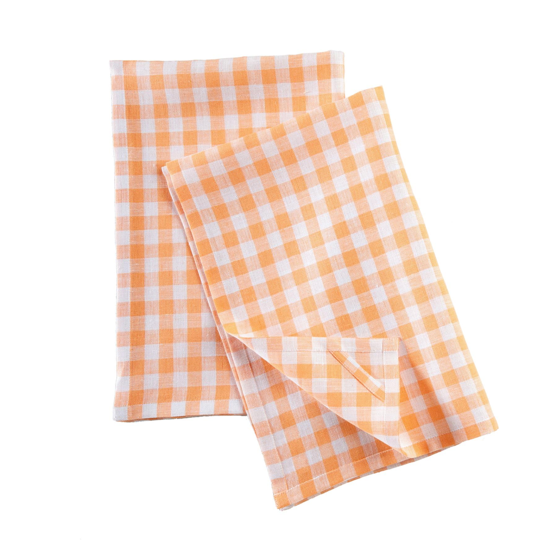 Solino Home Linen Kitchen Towels Set of 2 - Sunny Orange 17 x 26 Inch - 100% Pure Linen Gingham Check Kitchen/Tea Towels - Machi