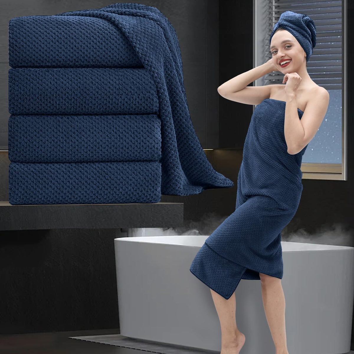 Bath Towel Set 4 Piece Oversized Bath Sheet 35''X70   Extra Large Bath Towel Soft Fluffy Microfibers Towel Set For Bathroom Hote