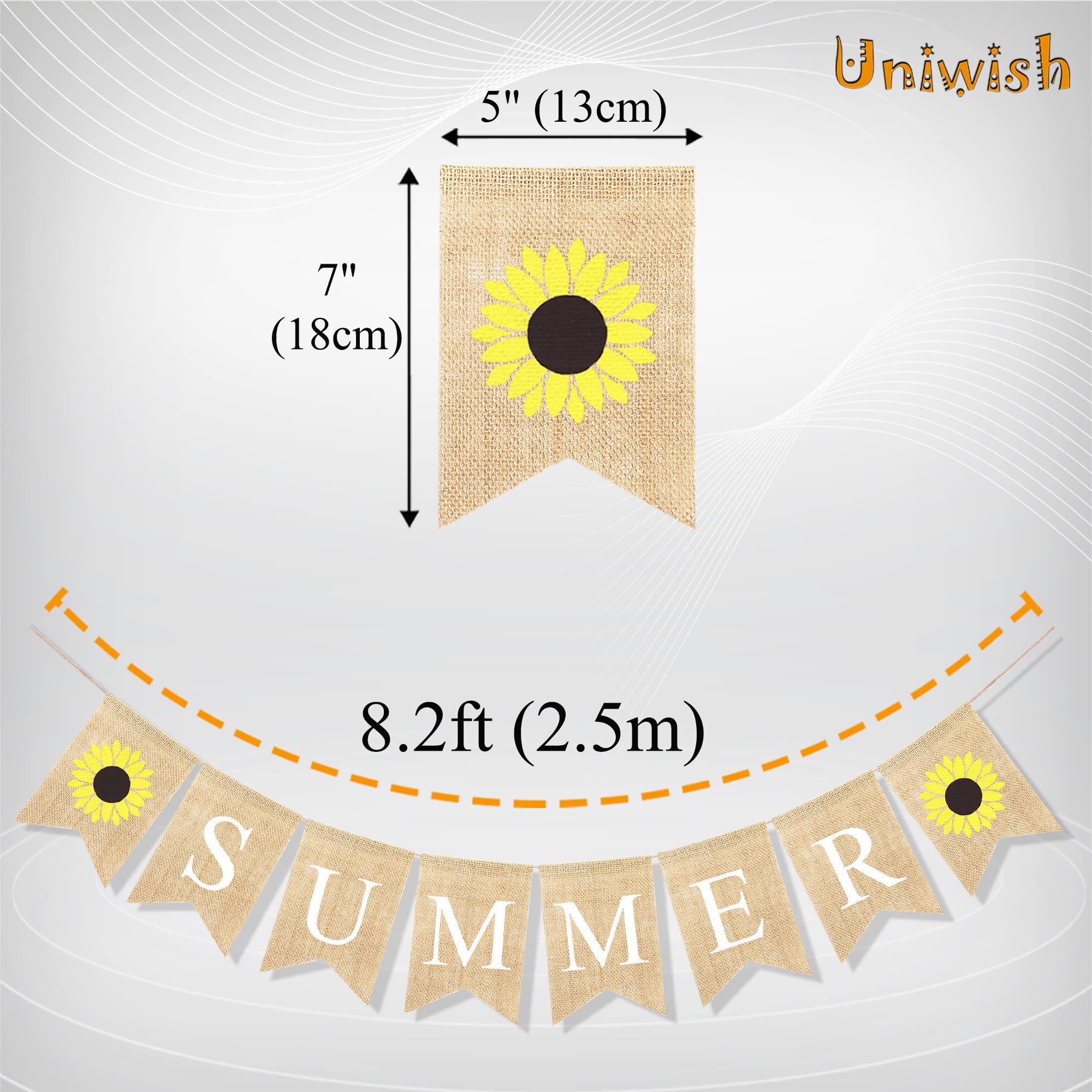 Uniwish Summer Banner Burlap With Sunflower Garland Hello Summer Decorations Rustic Hawaiian Beach Pool Party Supplies Home Outd