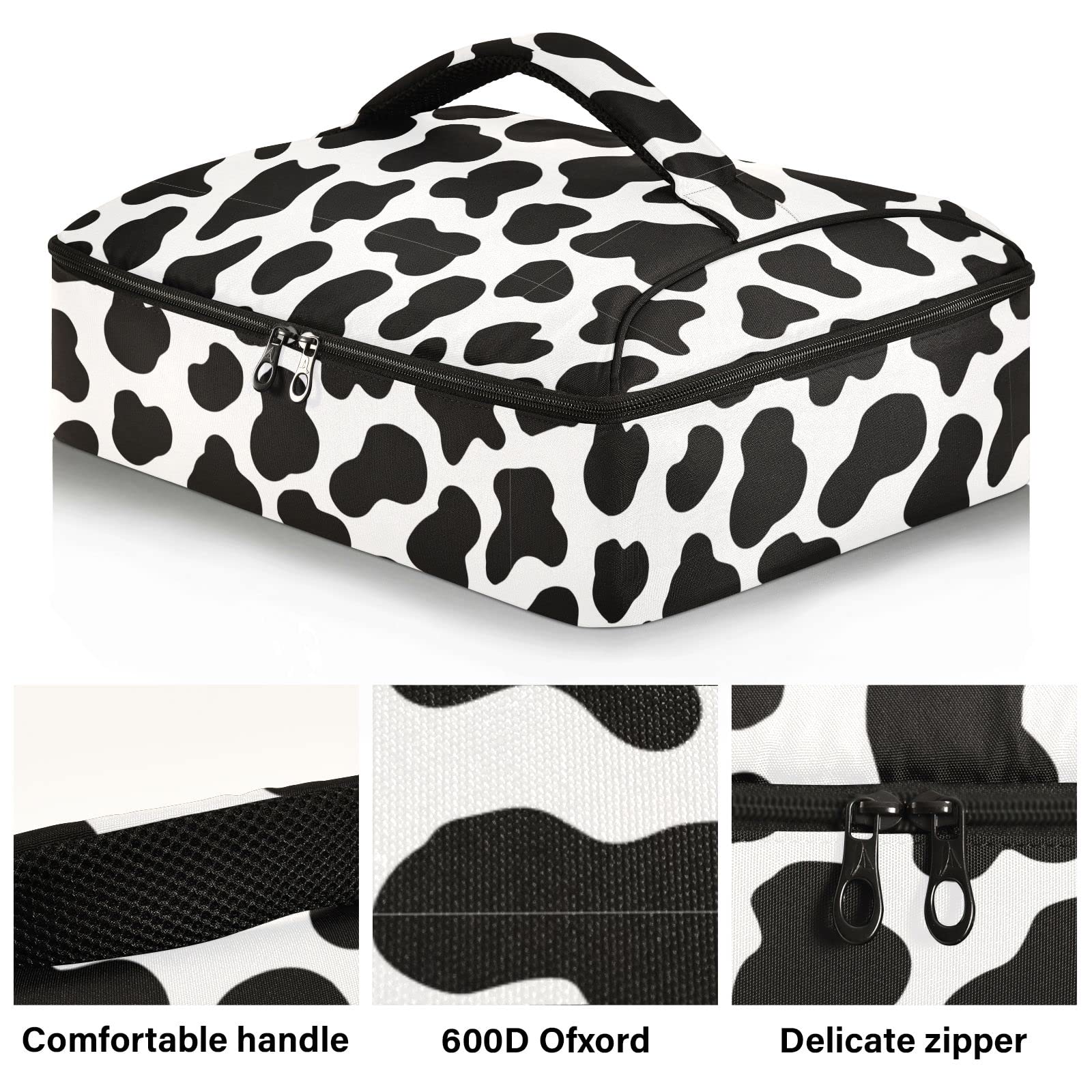 Zoeo Casserole Carrier Insulated Cow Stria Dish 9X13 With Lid Party Travel Warmer Bag For Hot Or Cold Food Lasagna Pizza Holder
