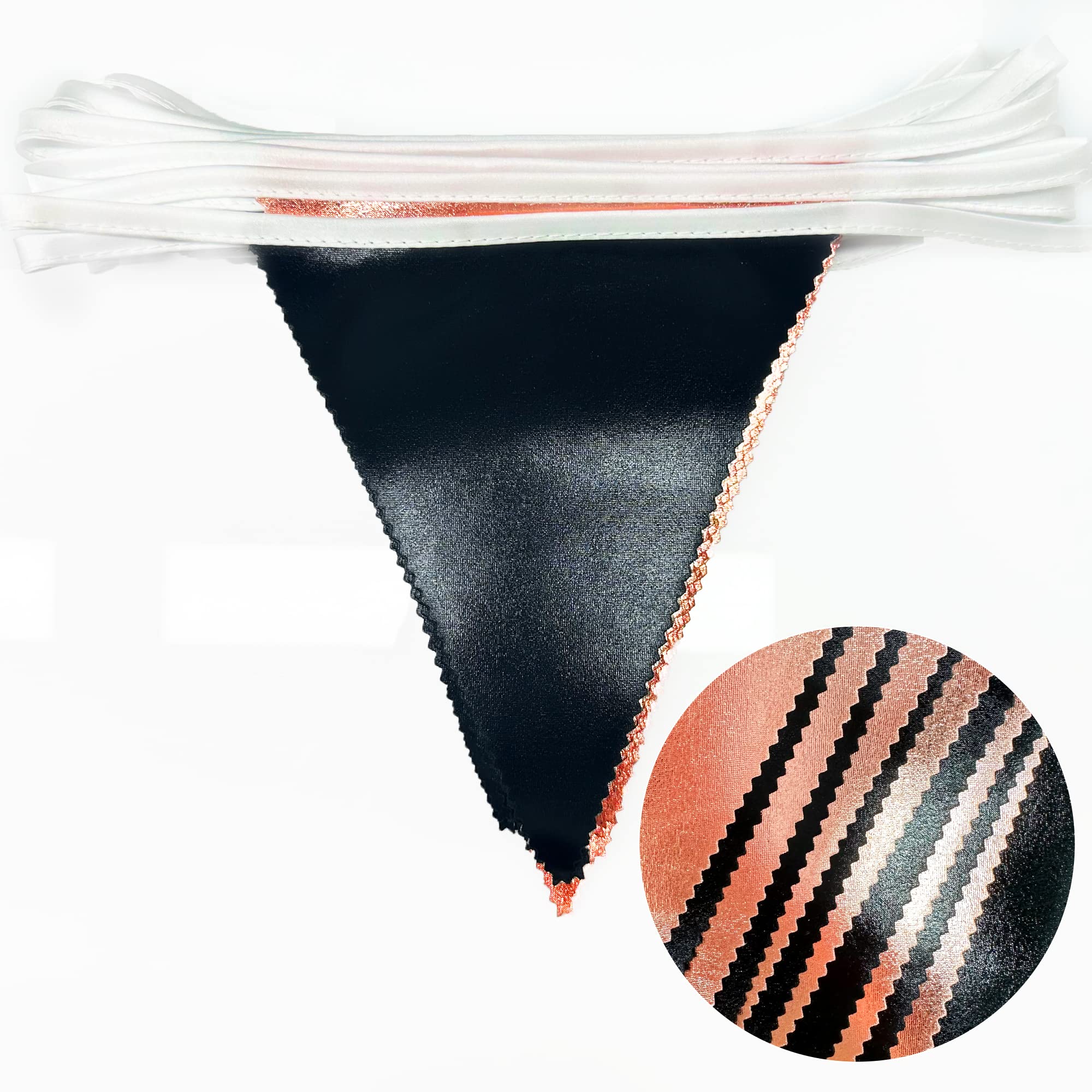 Black Rose Gold Party Decorations Triangle Pennant Banner Flag Rose Gold Black Metallic Fabric Bunting Garland For Graduation Bi