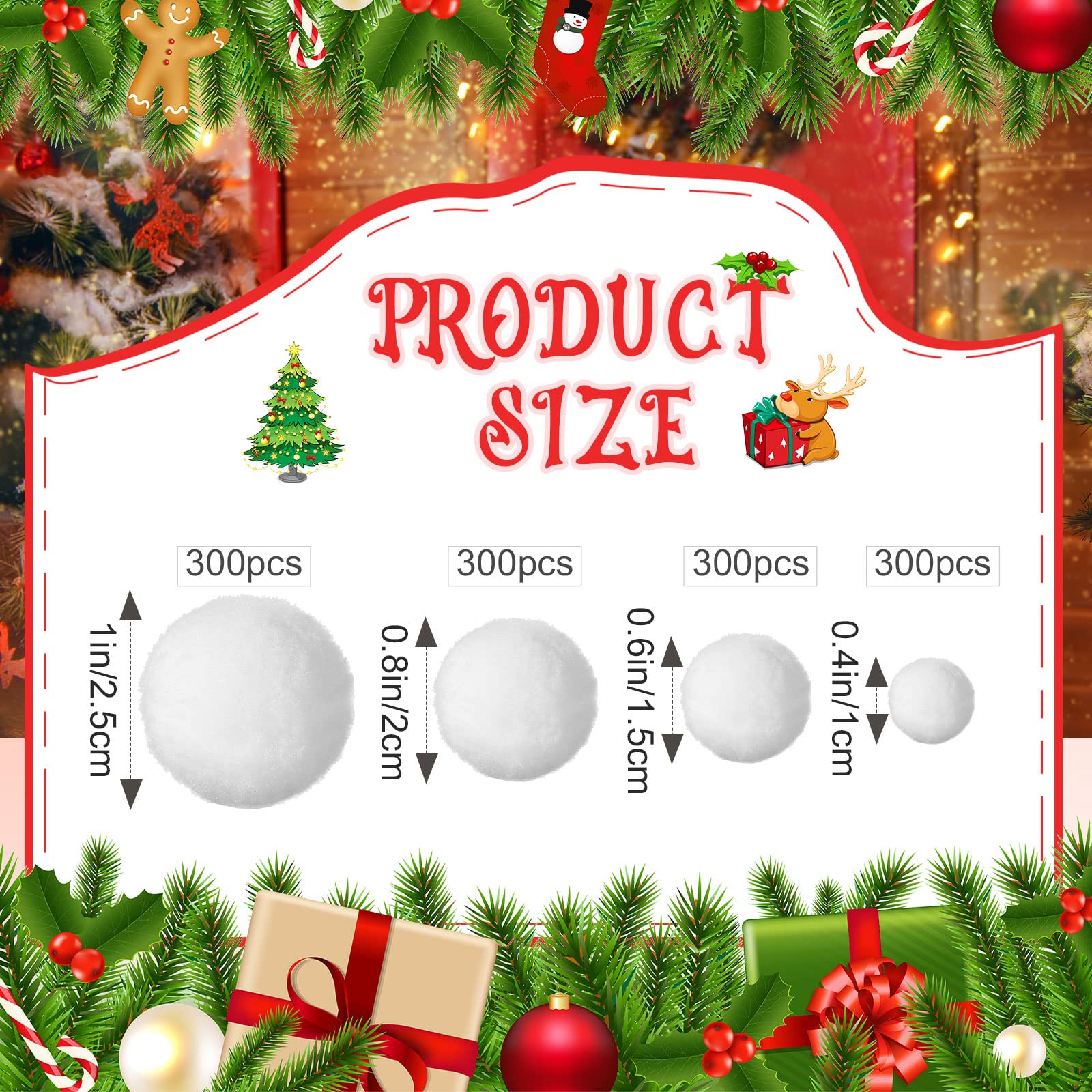 Tegeme 1200 PCS Pom Poms Balls for Christmas Winter Thanksgiving Valentine DIY Crafts Home Office School Garlands Decor (White)