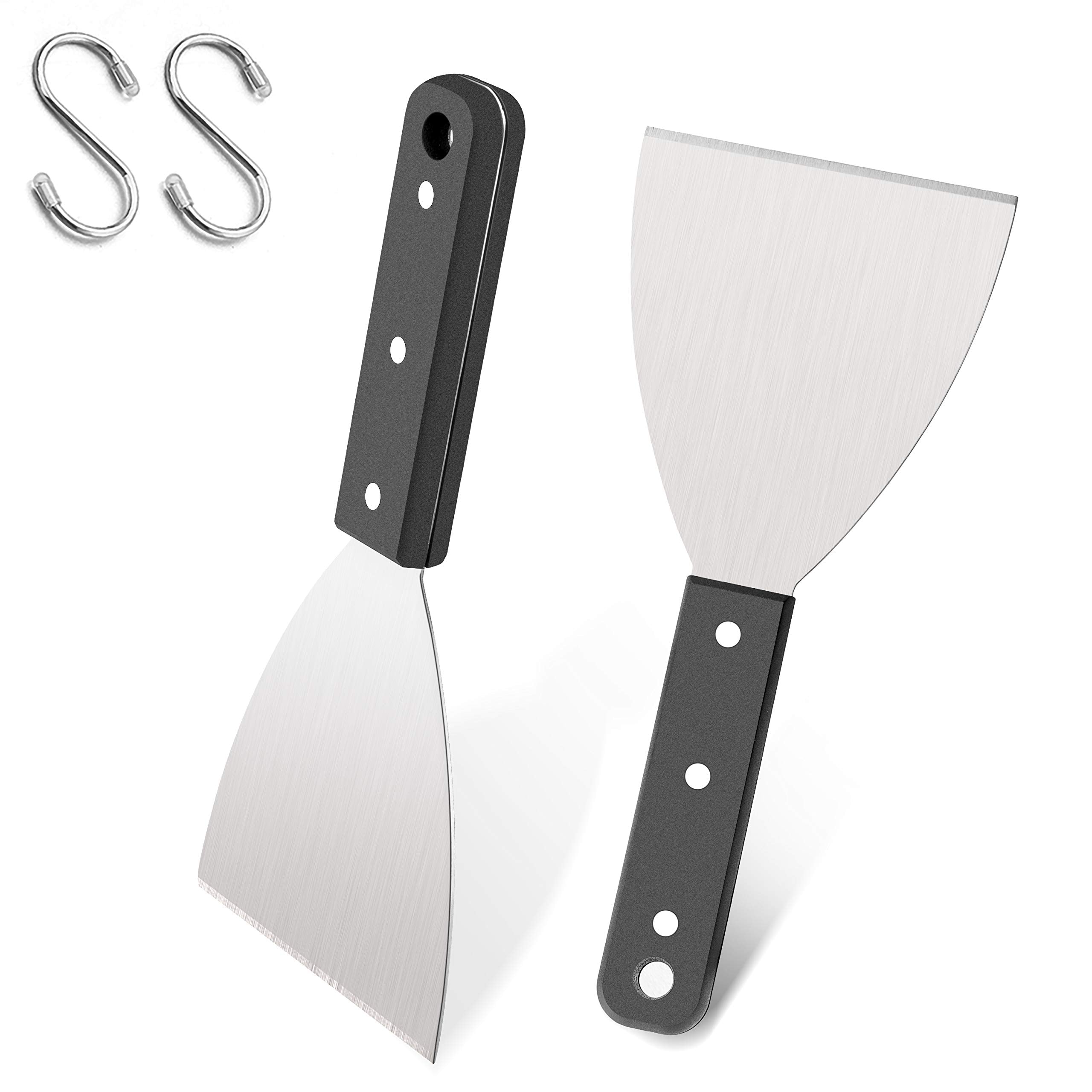 Grill Griddle Scraper Set Of 2, Leonyo Stainless Steel Metal Grill Scraper Tool For Flat Top Teppanyaki Bbq, Versatile Scraper F