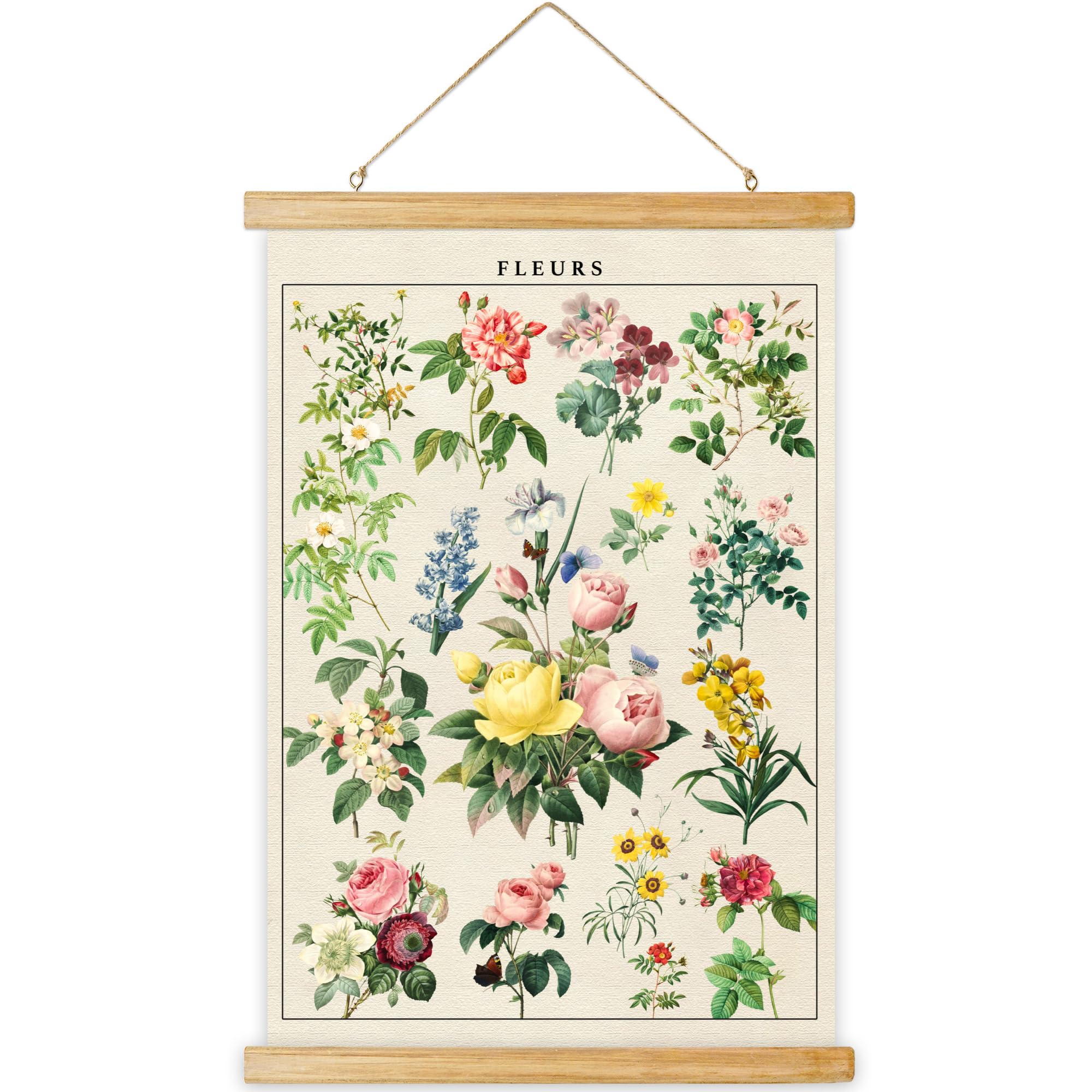 Ovfovy Vintage Wildflower Poster With Wooden Frame, Retro Botanical Educational Art Chart - Cute Style Wall Hanging For Home Cla
