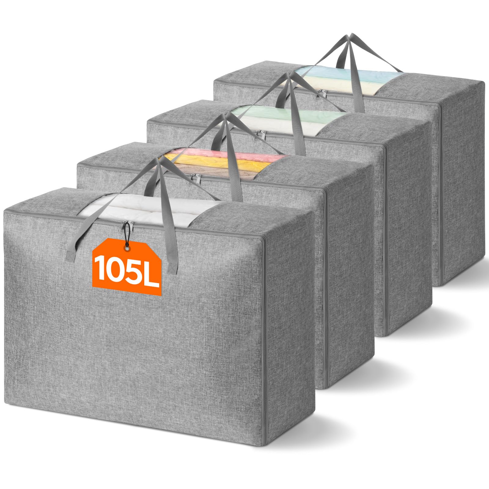 Lifewit 105L Comforter Storage Bag, 4 Pack Folable Storage Bins with Lids for Quilt, Duvet, Extra Large Bedding Storage Bags wit