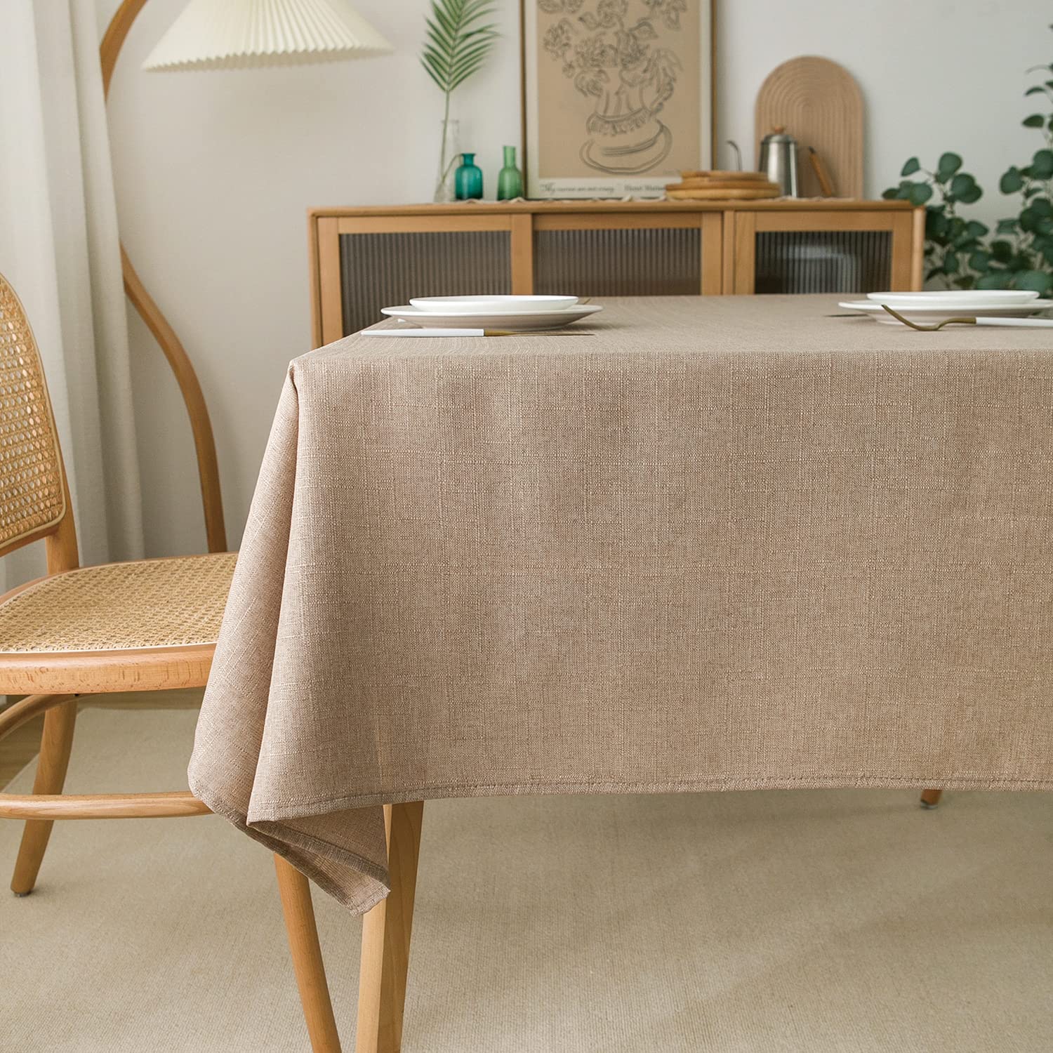Nlmuvw Natural Linen Tablecloth Rectangle Faux Linen Textured Table Cloth Water Resistant Stain Resistant Farmhouse Table Cover