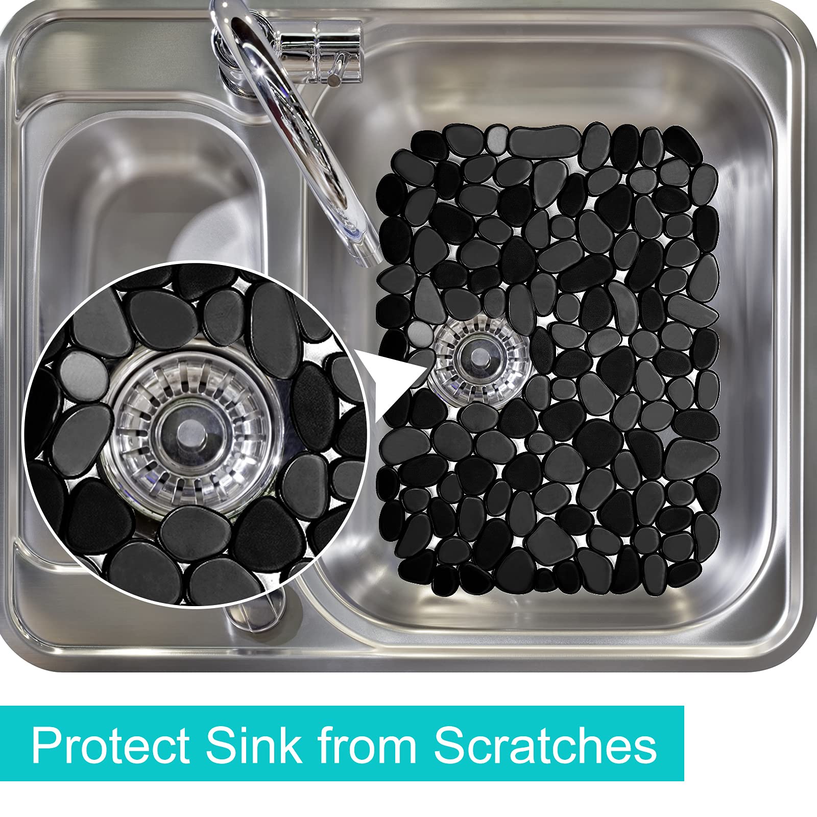 Coopay Kitchen Sink Mat Pebble Sink Mat Pvc Eco-Friendly Kitchen Adjustable Stainless Steel/Porcelain Dish Drying Pad Sink Prote