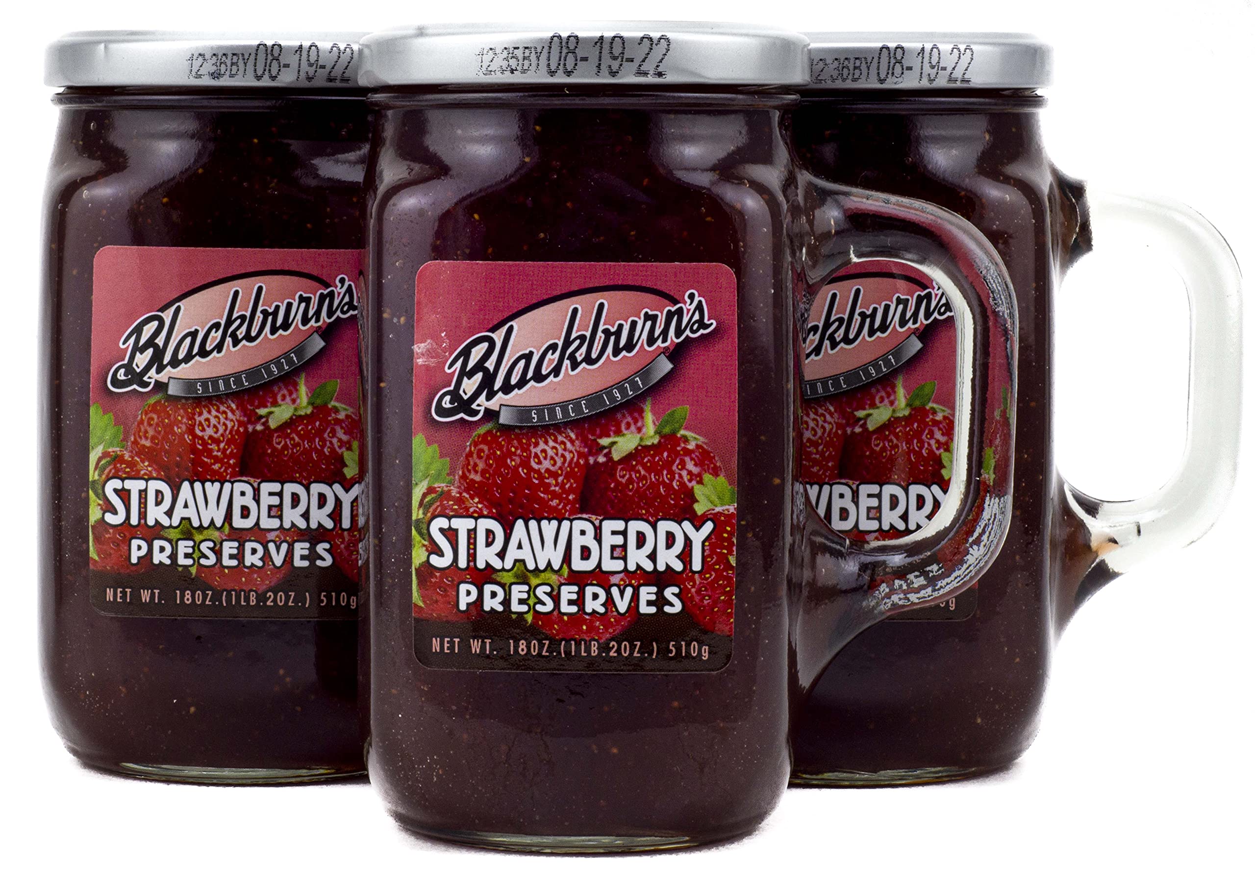 Blackburns Preserves & Jellys 18oz Reusable Handled Glass Mug Jar (Strawberry)
