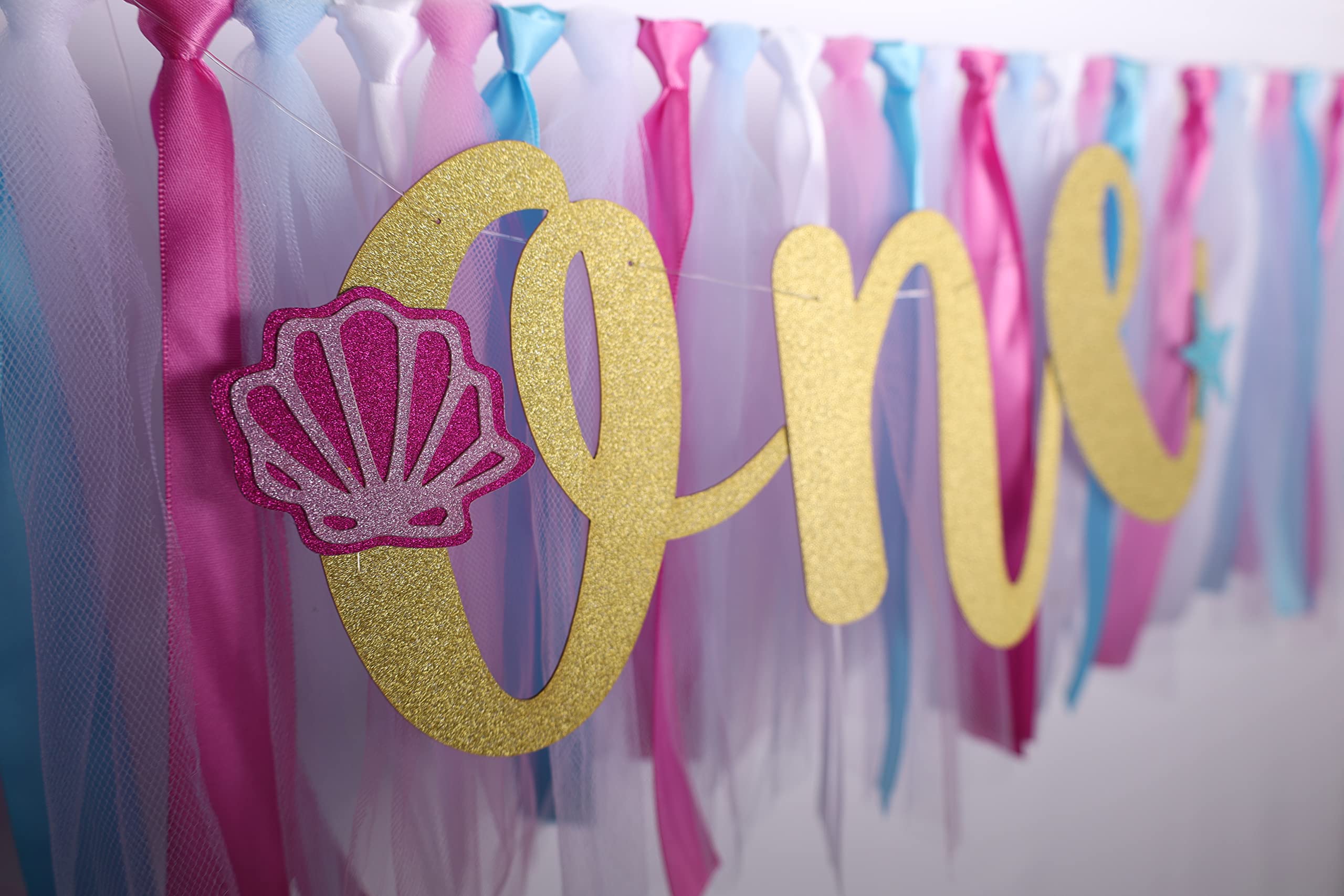 Mermaid Princess Highchair Banner For Baby - First 1St Birthday Tutu Decoration Photo Props, Blue Purple White, High Chair Garla